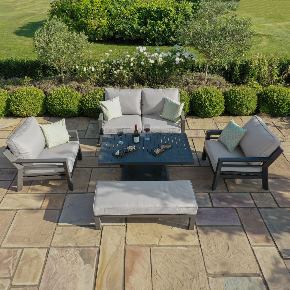 Maze New York Dove Grey Outdoor Sofa Dining Set with Rising Table | 4-6 Seater