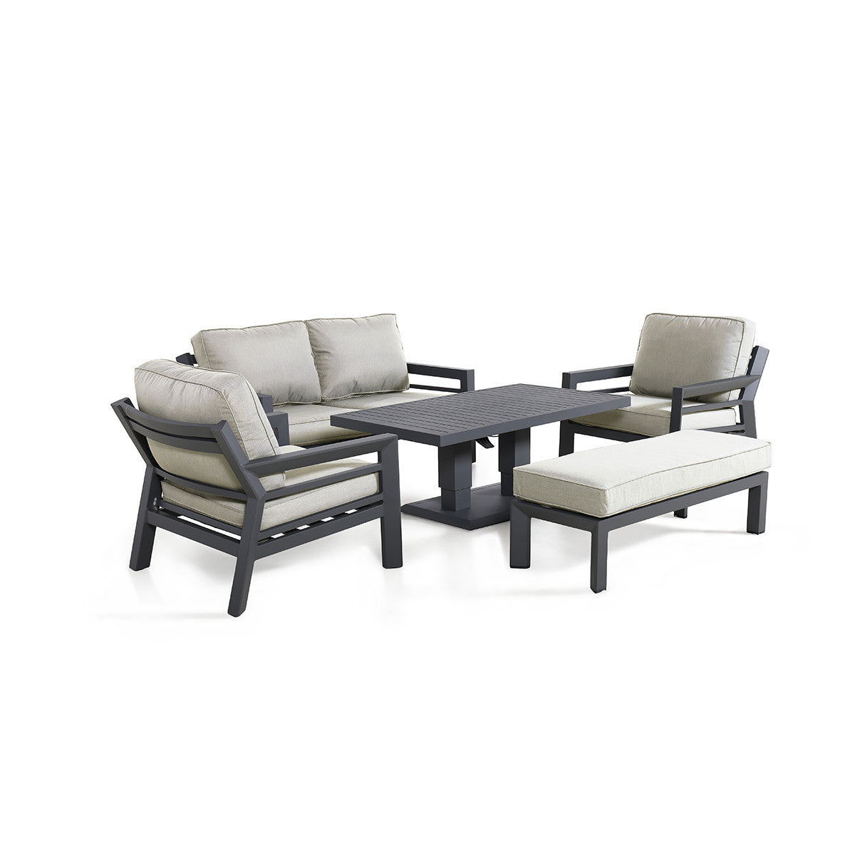 Maze New York Dove Grey Outdoor Sofa Dining Set with Rising Table | 4-6 Seater