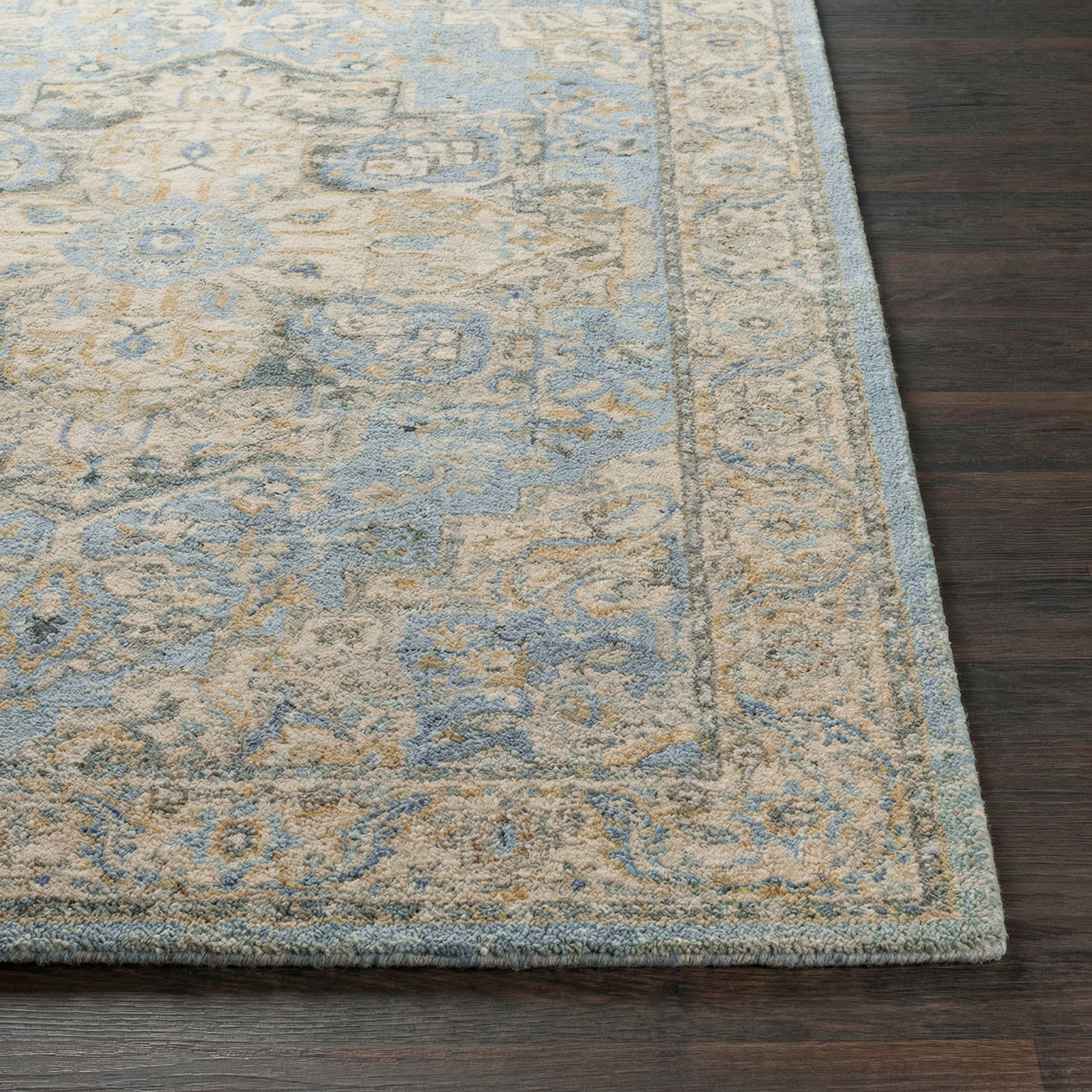 Avellino Vintage Traditional Boho High Pile Blue & Light Beige & Light Grey Polypropylene & Polyester Rug 200x280cm - front view