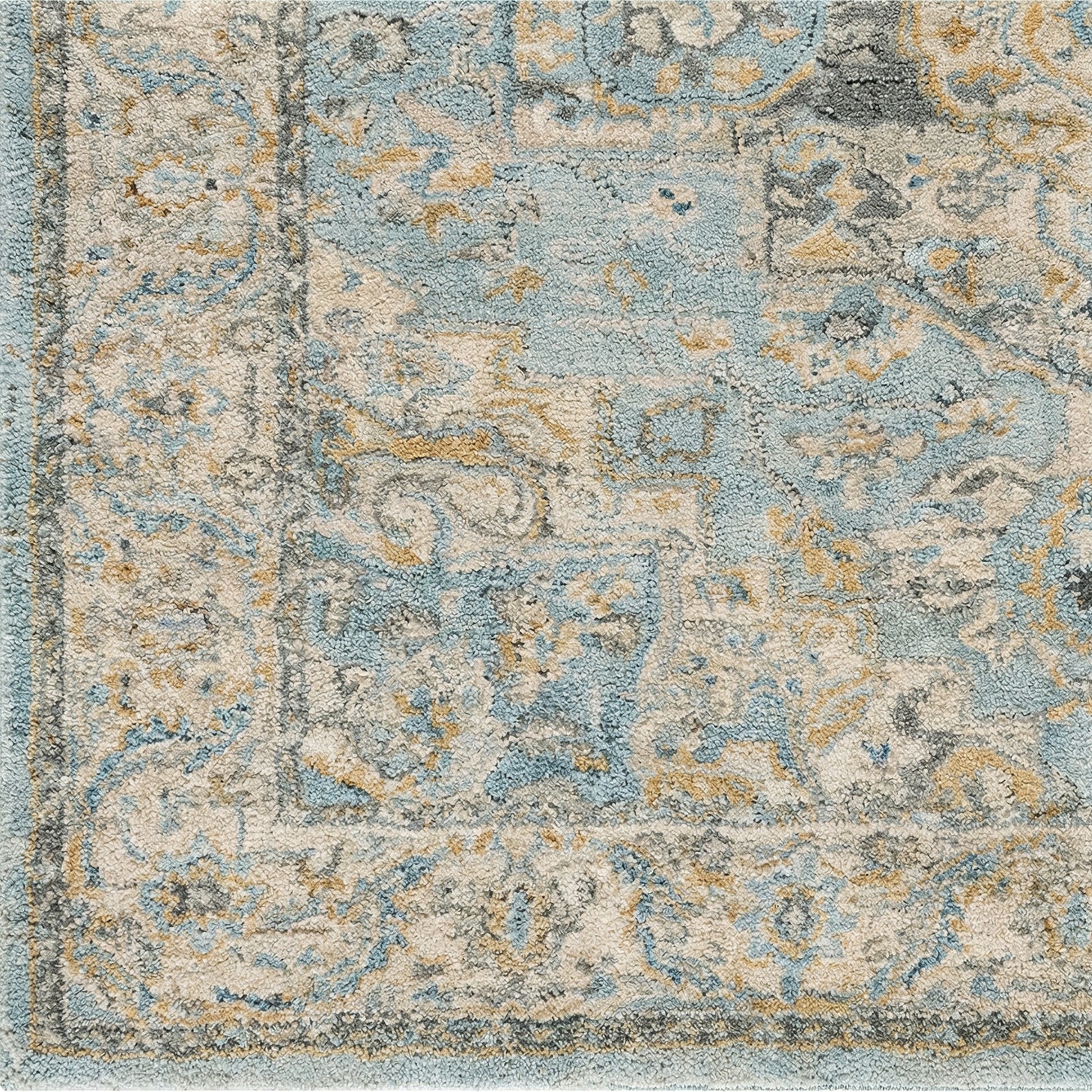 Avellino Vintage Traditional Boho High Pile Blue & Light Beige & Light Grey Polypropylene & Polyester Rug 200x280cm - colour swatch