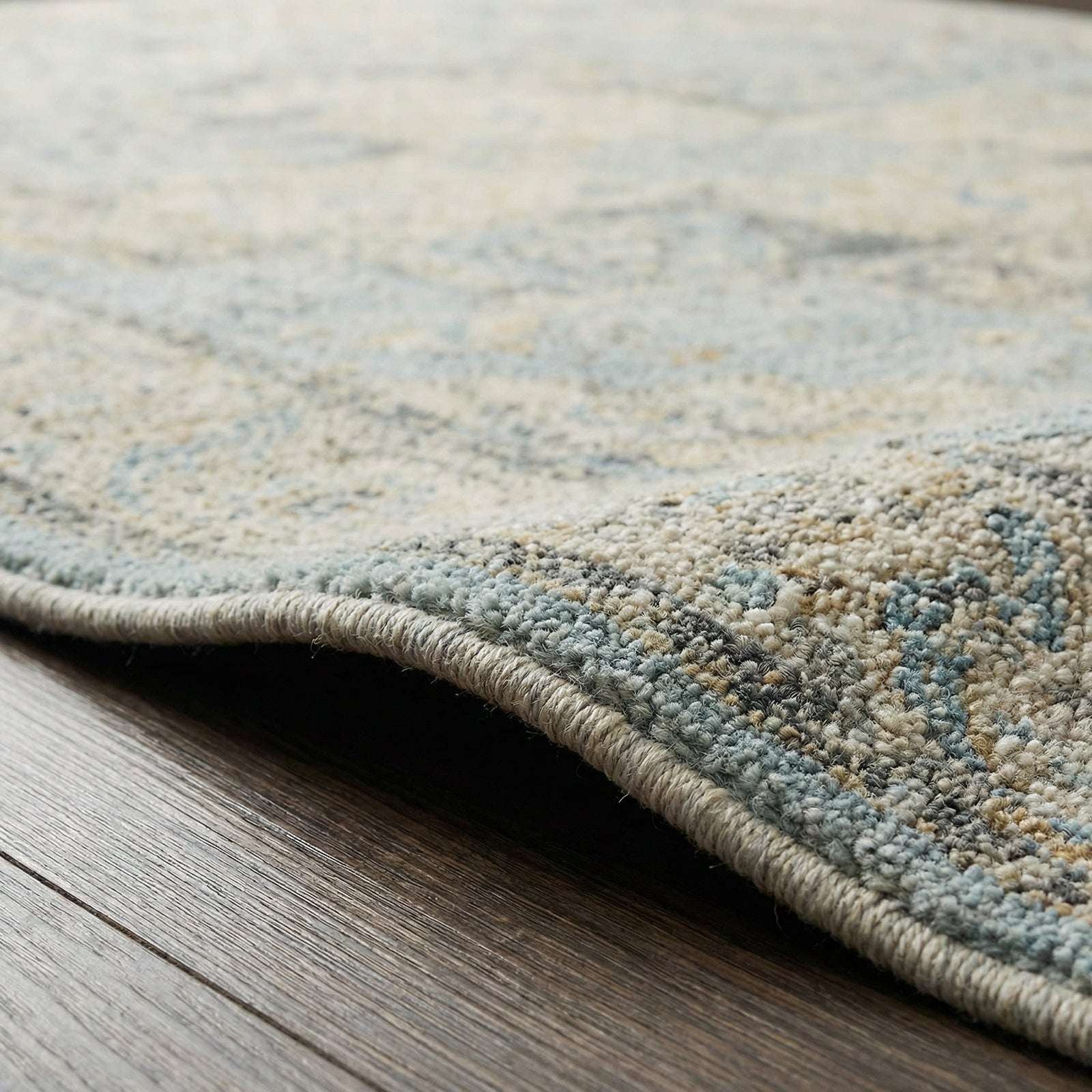 Avellino Vintage Traditional Boho High Pile Blue & Light Beige & Light Grey Polypropylene & Polyester Rug 200x280cm - texture detail