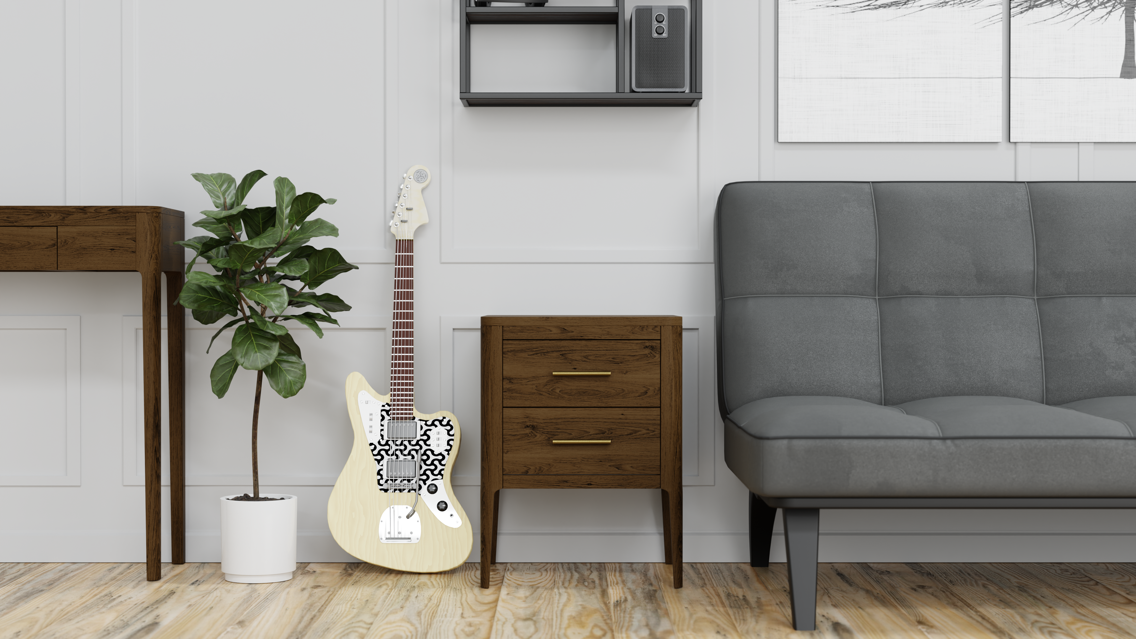 DI Designs Abberley Brown Oak Wood & Gold Bedside Table | 2 Drawers