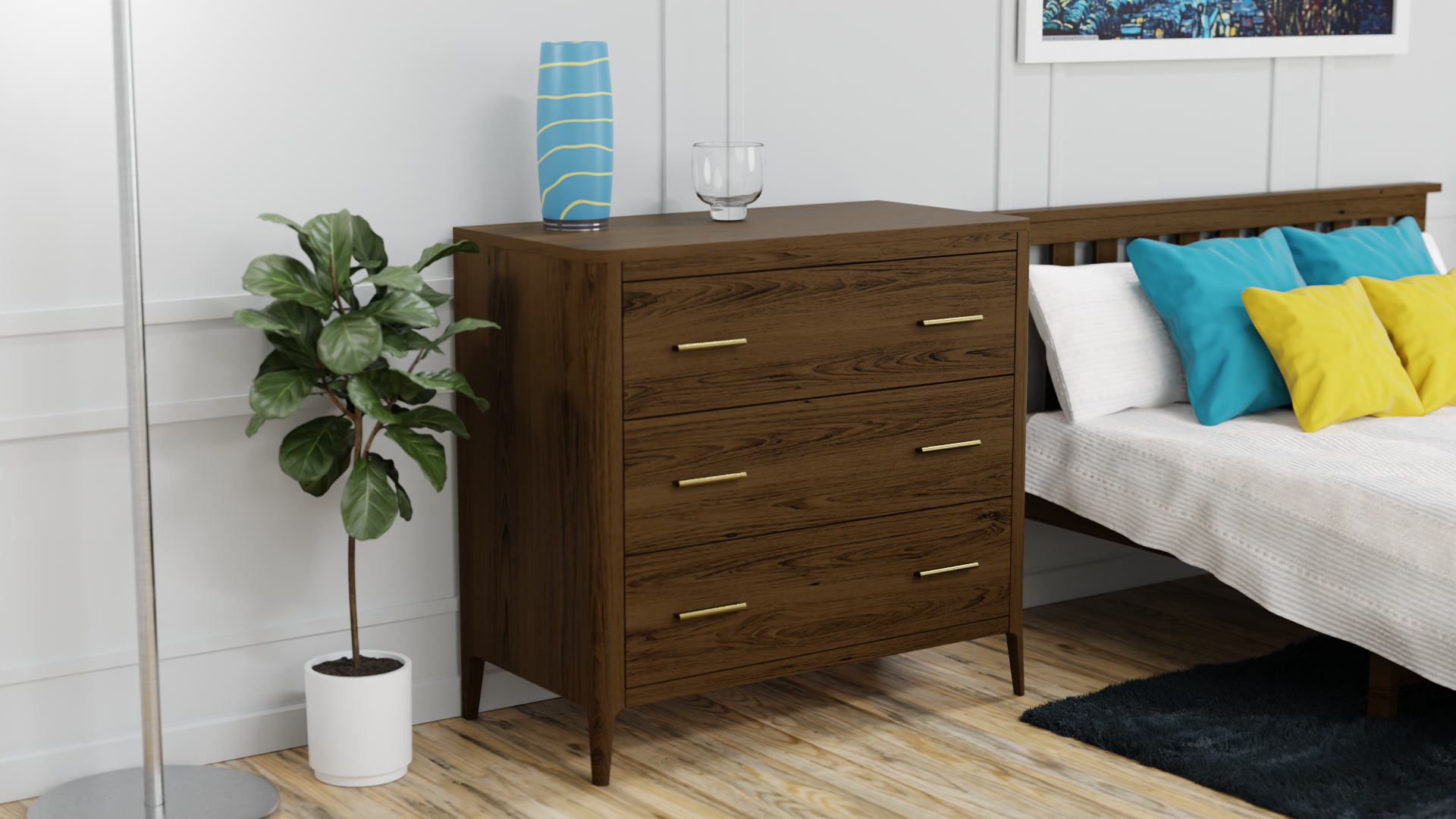 DI Designs Abberley Brown Oak Wood & Gold Chest of Drawers