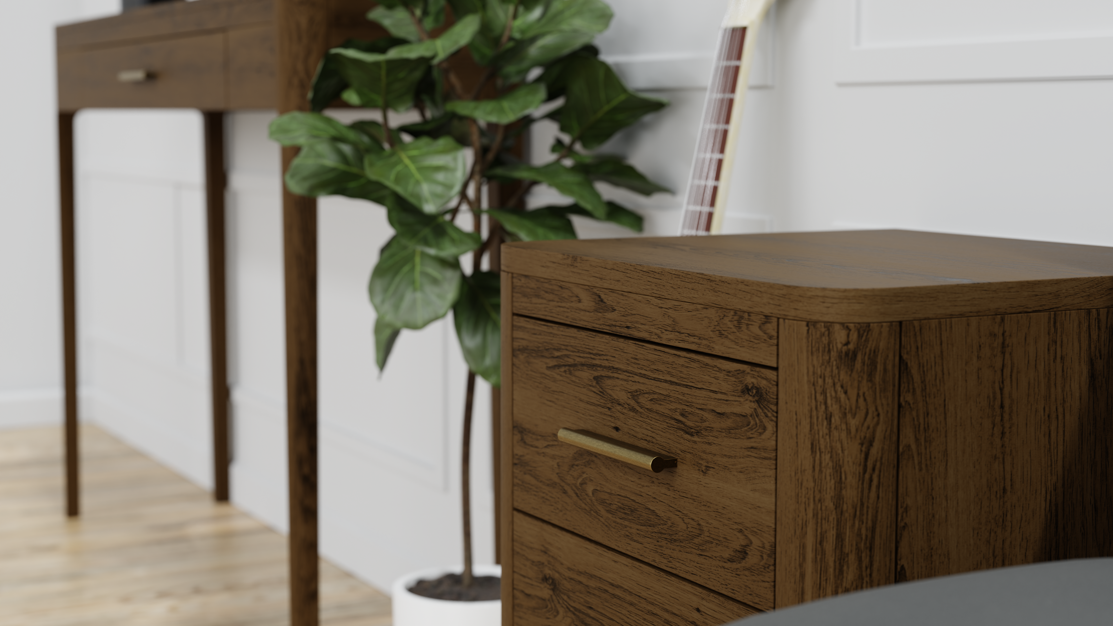 DI Designs Abberley Brown Oak Wood & Gold Chest of Drawers