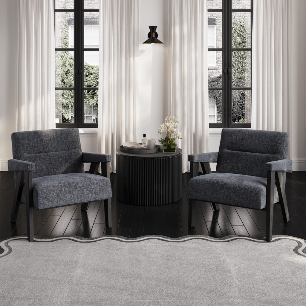 Abel Coal Tweed & Black Wood Armchair