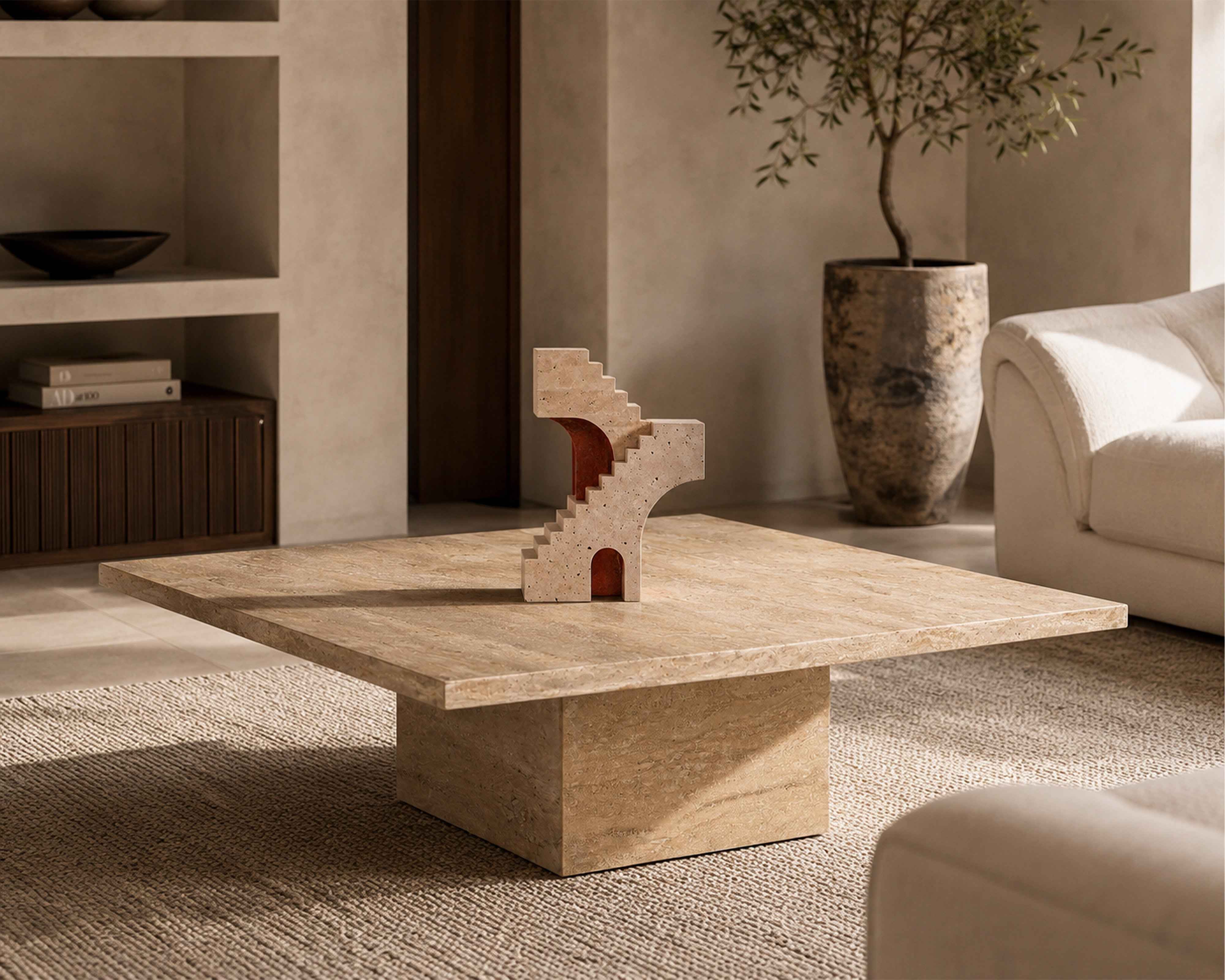 Arched Legacy Beige Travertine & Red Marble Sculpture