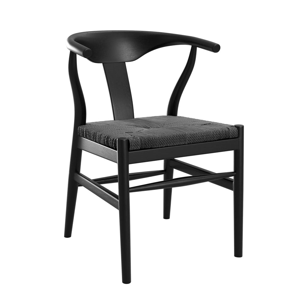 Set of 2 Aries Black Wood Curved Dining Chairs