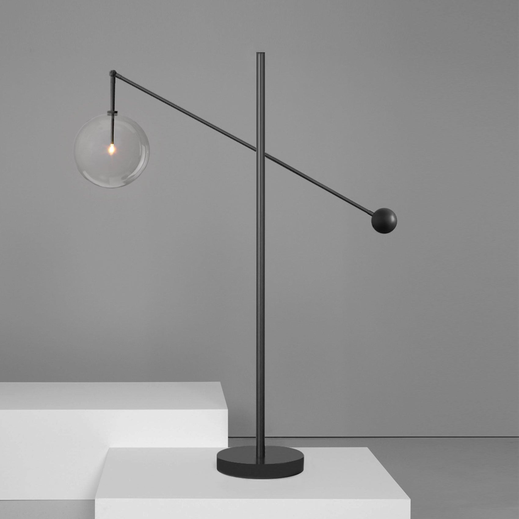 Schwung Milan 1 Arm Black Gunmetal Transparent Globe Floor Lamp