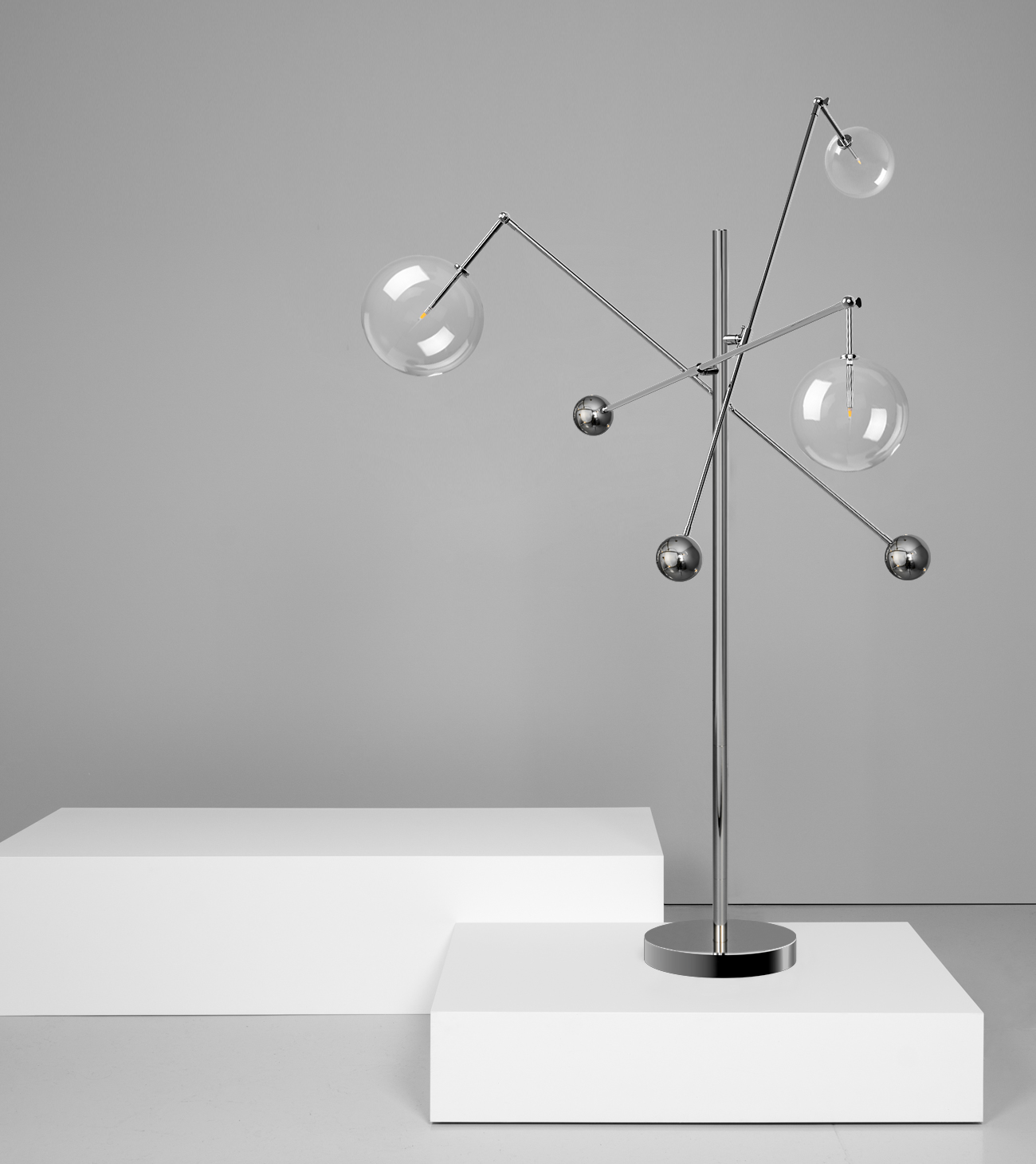 Schwung Milan 3 Arms Burnished Brass Transparent Globe Floor Lamp