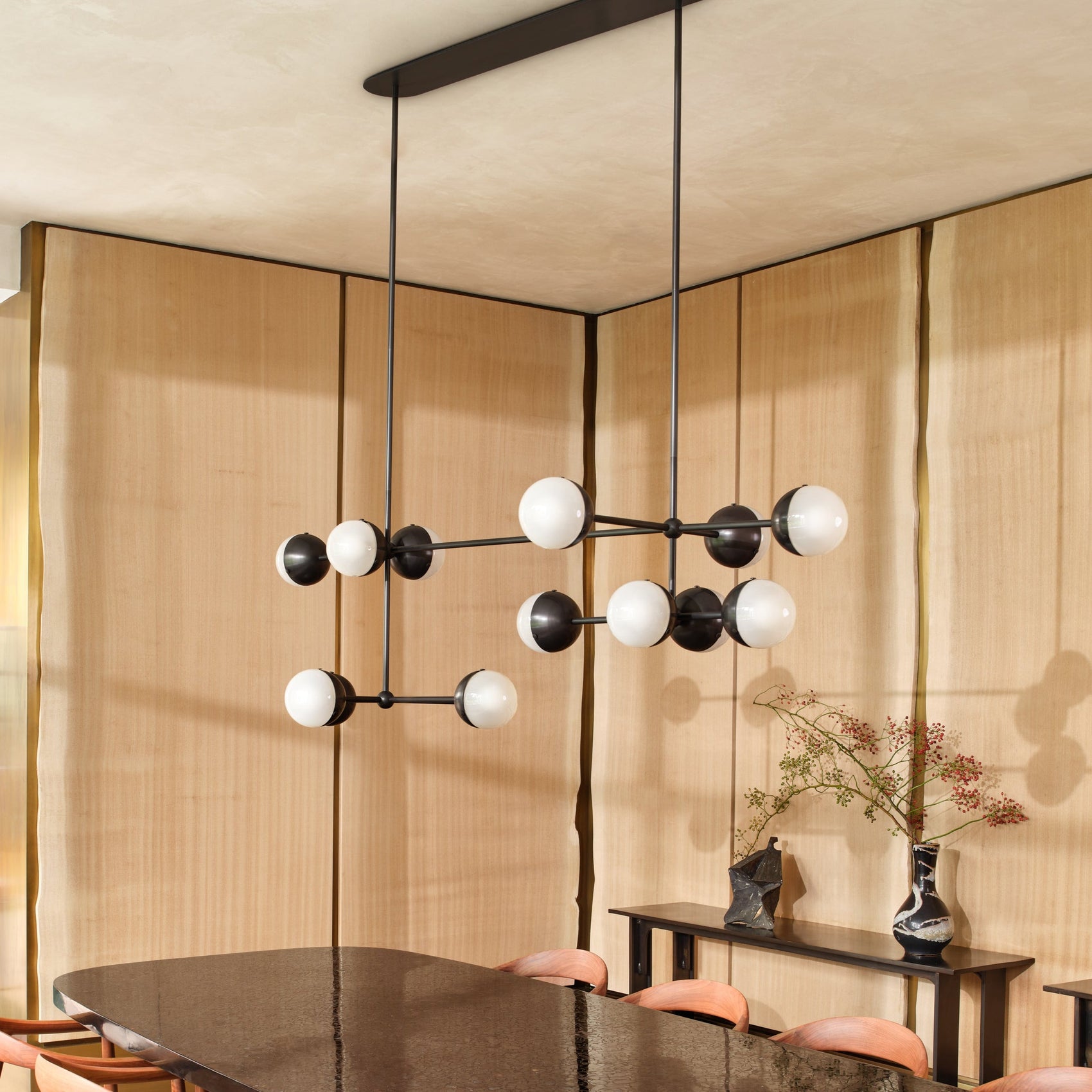 Schwung Molecule Linear Frosted Hemisphere Chandelier