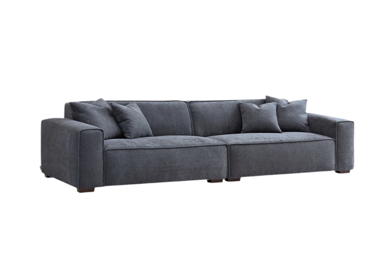 Aluxo Crawford Charcoal Grey Boucle Sofa with Chaise Footstool | 4 Seater