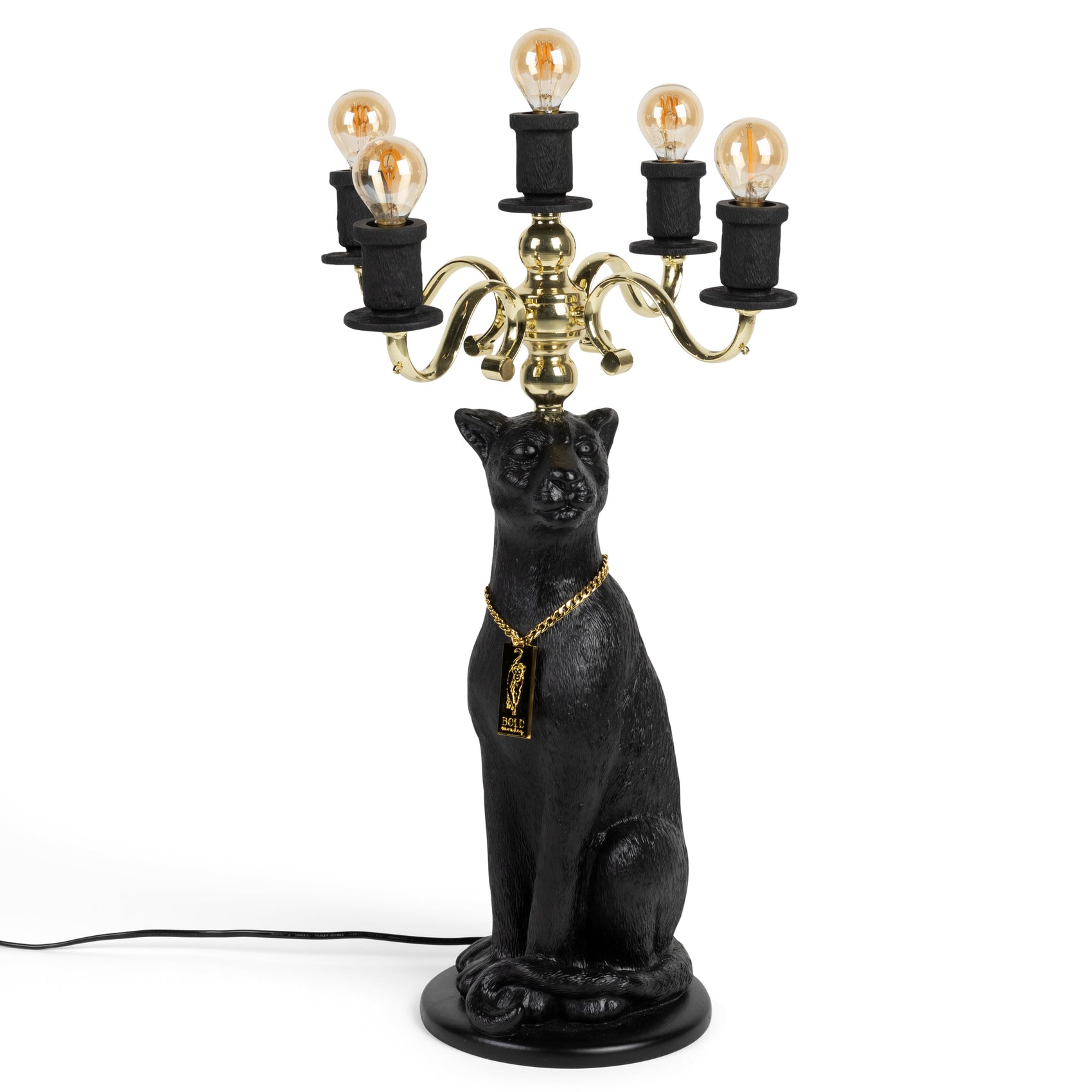 Bold Monkey Proudly Crowned Panther Black Floor Lamp