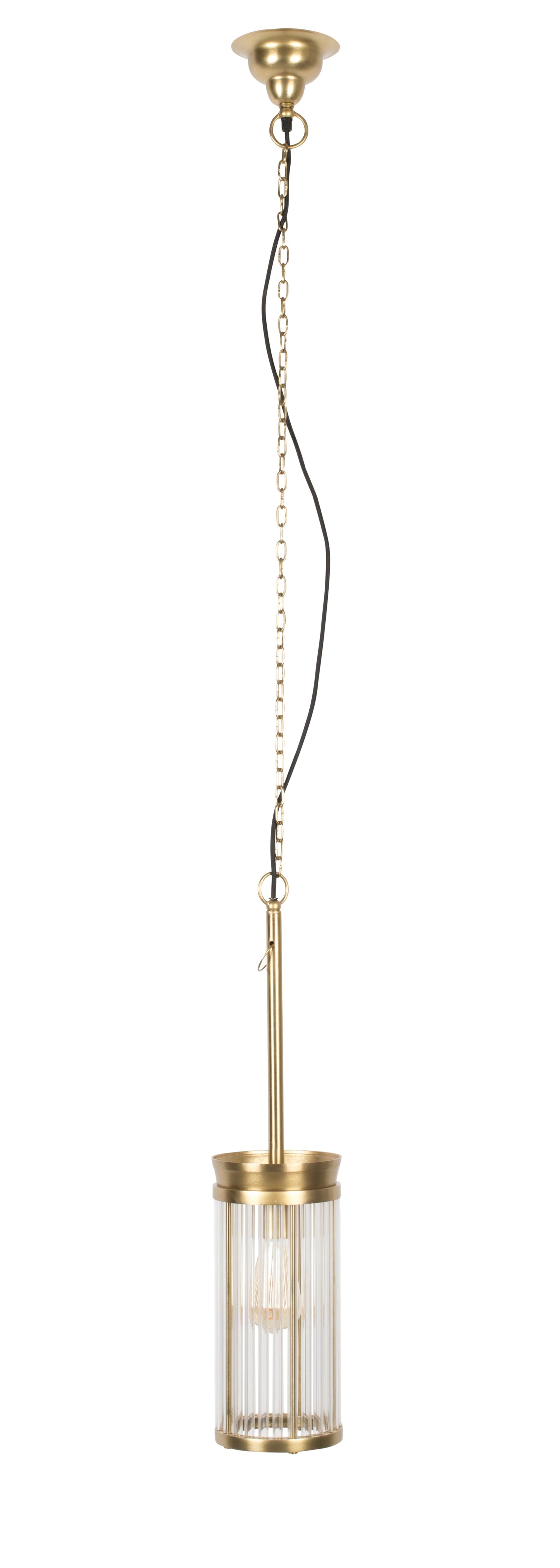 Bold Monkey Angel On Fire Ribbed Glass & Gold Pendant Lamp Medium