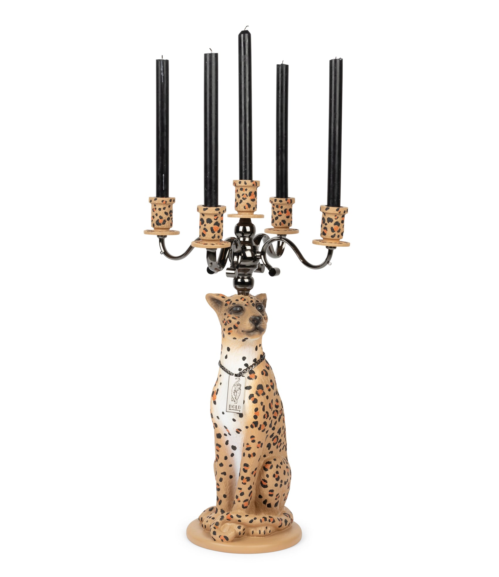 Bold Monkey Proudly Crowned Panther Spotted Candle Holder