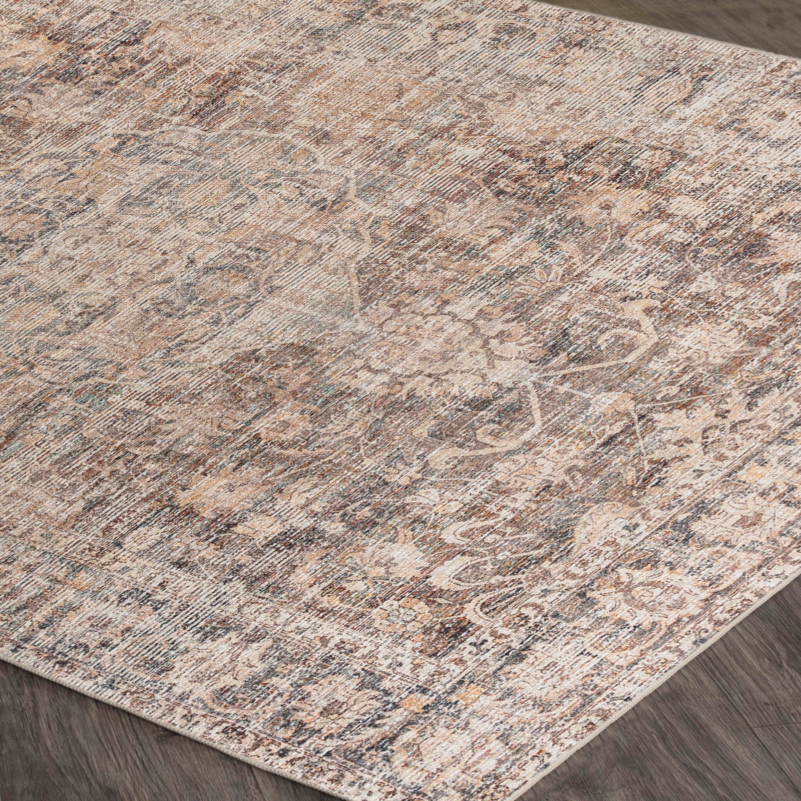 Marlene Becki Owens Vintage Traditional Vintage Boho Natural & Dark Brown Polyester Rug 198x275cm - corner detail