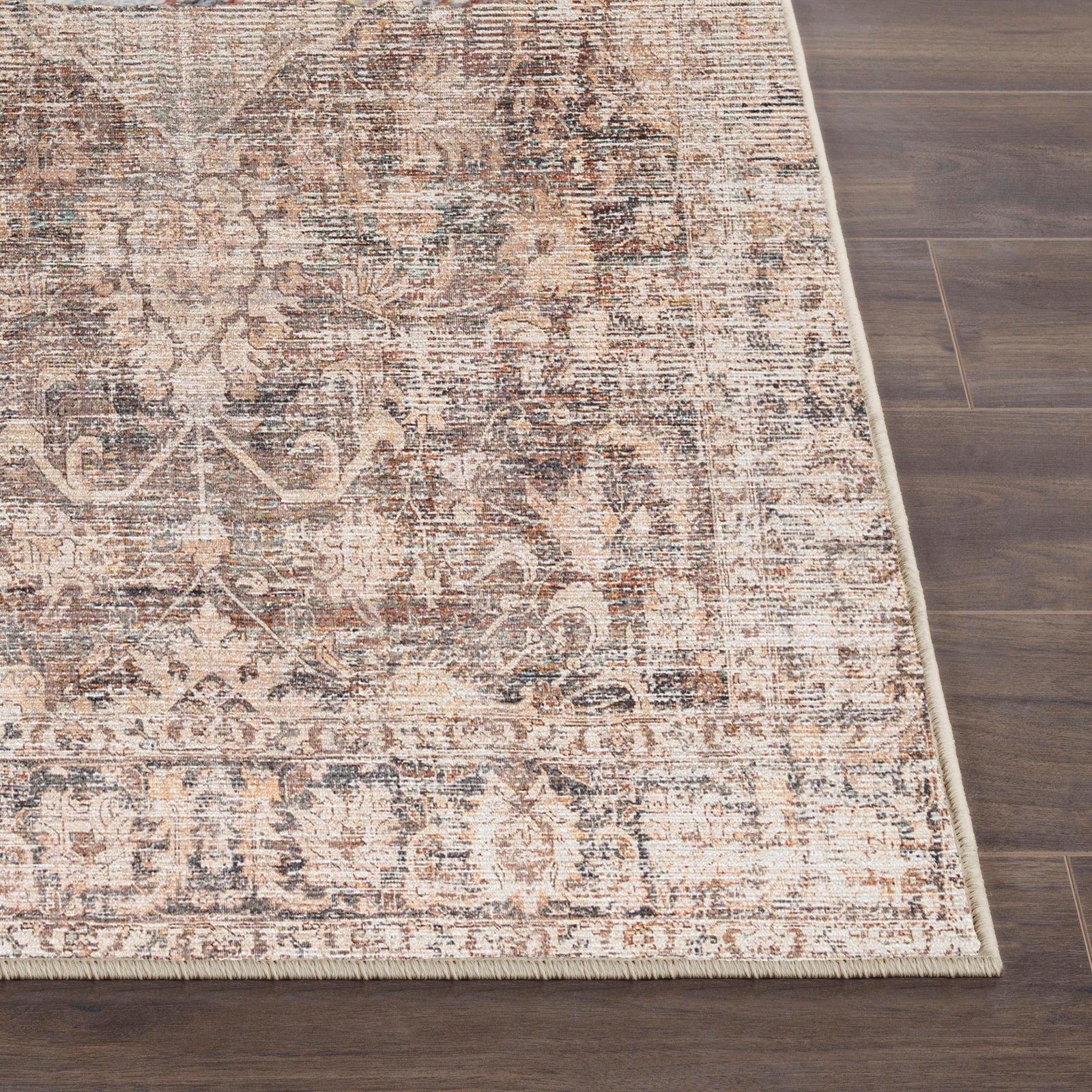 Marlene Becki Owens Vintage Traditional Vintage Boho Natural & Dark Brown Polyester Rug 198x275cm - reverse roll detail