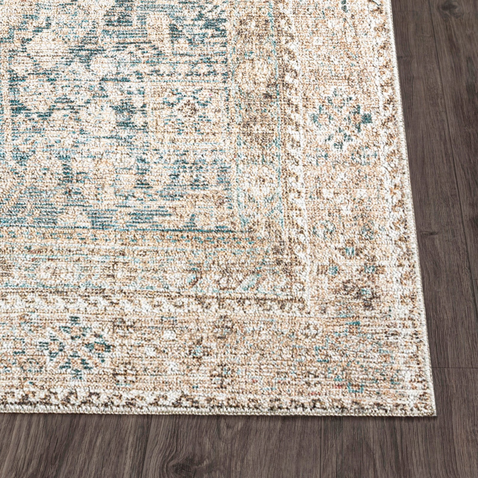 Marlene Becki Owens Vintage Traditional Vintage Boho Natural & Emerald Polyester Rug 117x170cm - reverse roll detail