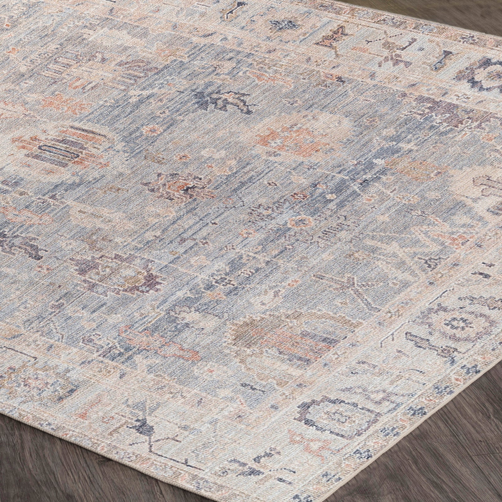 Marlene Becki Owens Vintage Traditional Vintage Boho Grey & Pale Blue Polyester Rug 157x213cm - corner detail