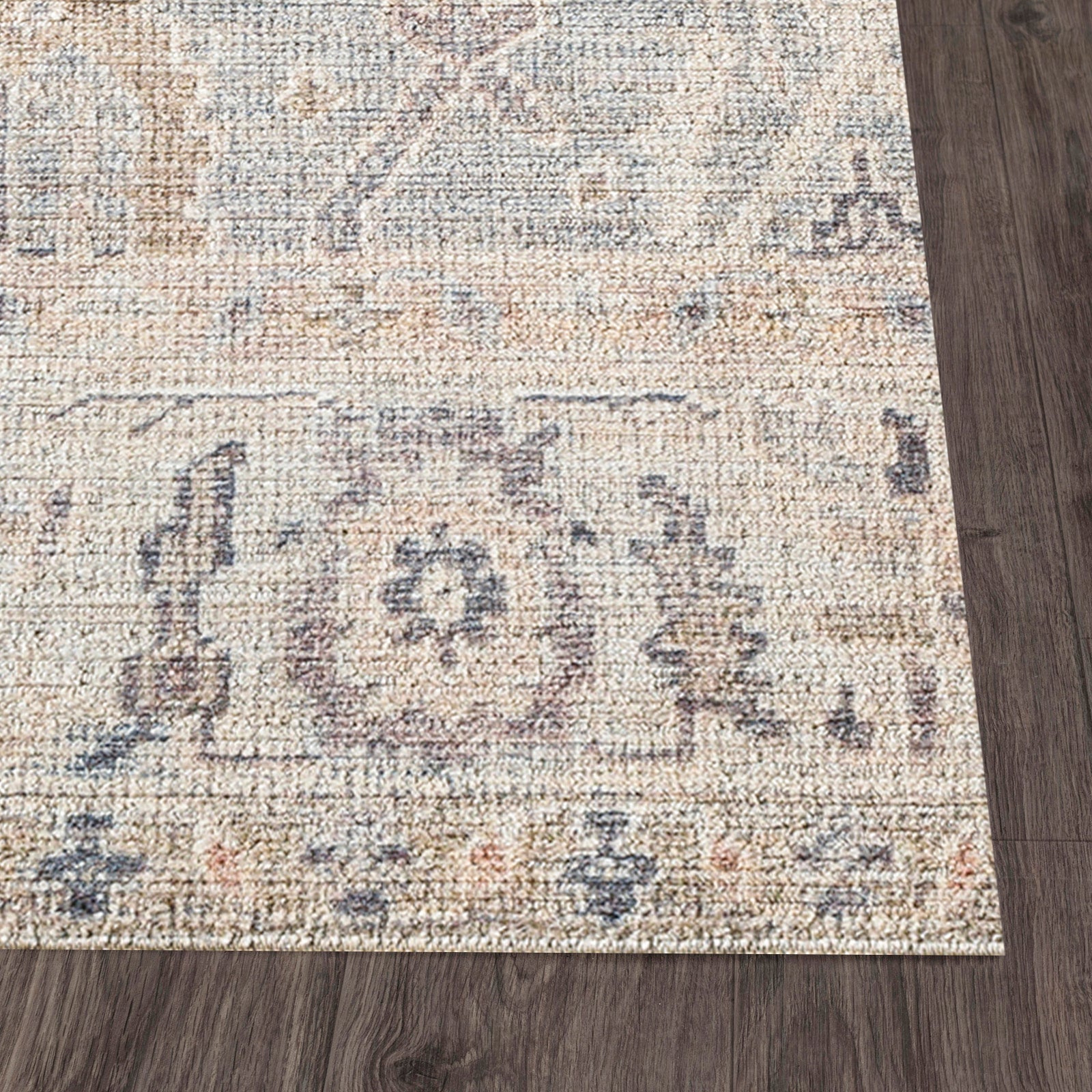 Marlene Becki Owens Vintage Traditional Vintage Boho Grey & Pale Blue Polyester Rug 157x213cm - reverse roll detail