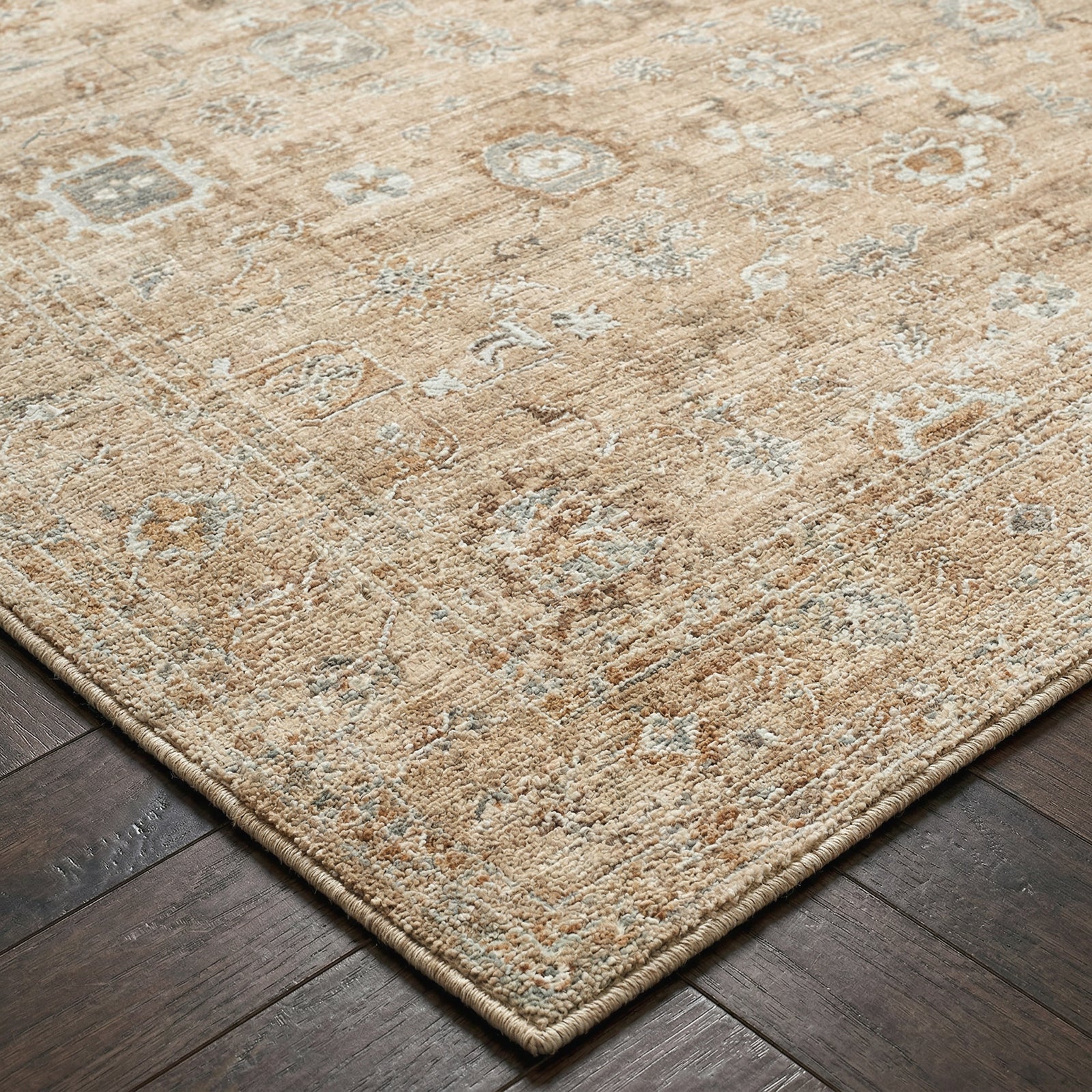 Penny Becki Owens Vintage Traditional Vintage Boho Fringe Tan & Ivory & Off White Polyester Rug 160x213cm - corner detail