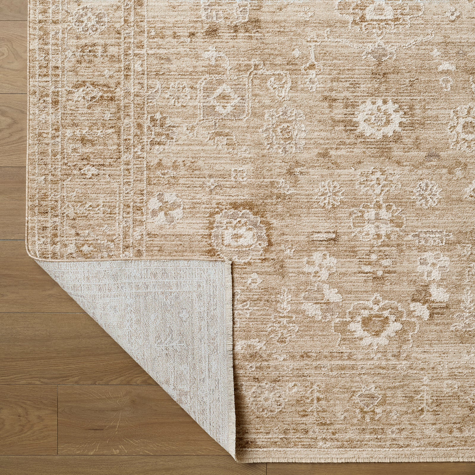 Penny Becki Owens Vintage Traditional Vintage Boho Fringe Tan & Ivory & Off White Polyester Rug 160x213cm - folded detail