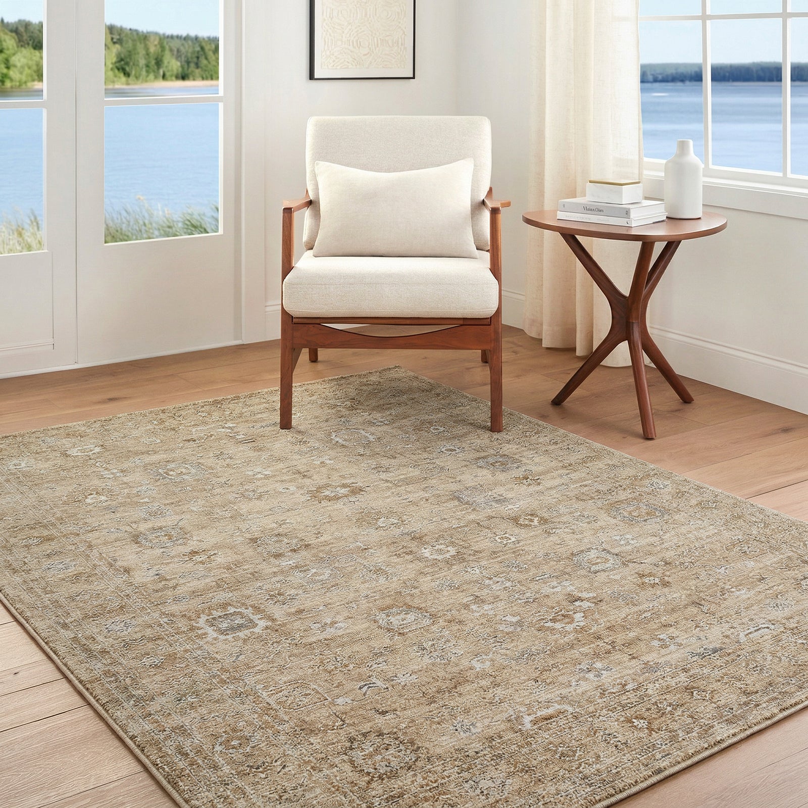Penny Becki Owens Vintage Traditional Vintage Boho Fringe Tan & Ivory & Off White Polyester Rug 160x213cm - room setting
