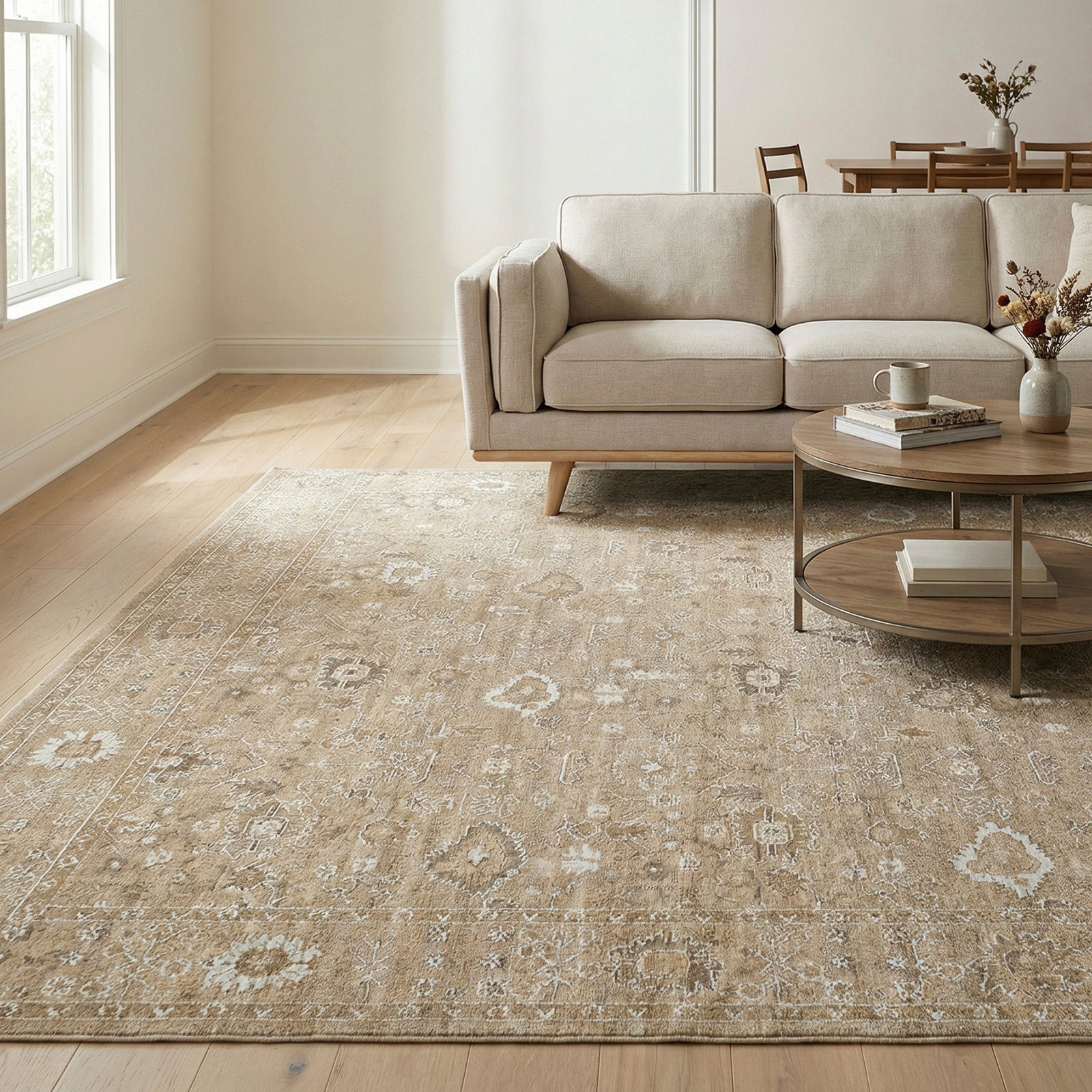 Penny Becki Owens Vintage Traditional Vintage Boho Fringe Tan & Ivory & Mustard Polyester Rug 160x213cm - styled detail