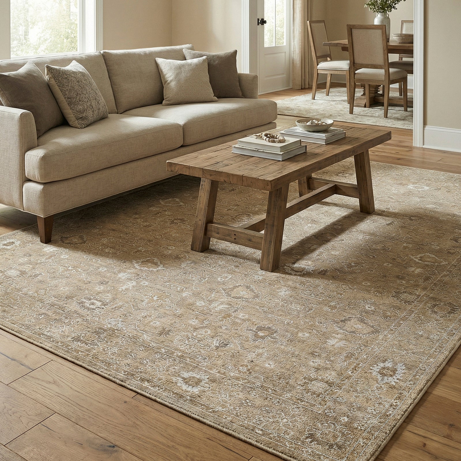 Penny Becki Owens Vintage Traditional Vintage Boho Fringe Tan & Ivory & Mustard Polyester Rug 160x213cm - room setting