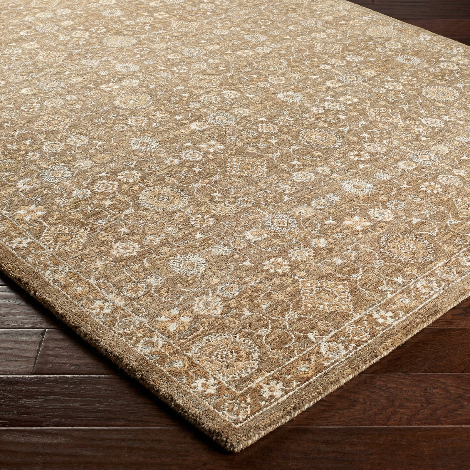 Penny Becki Owens Vintage Traditional Vintage Boho Fringe Tan & Medium Grey Polyester Rug 160x213cm - corner detail