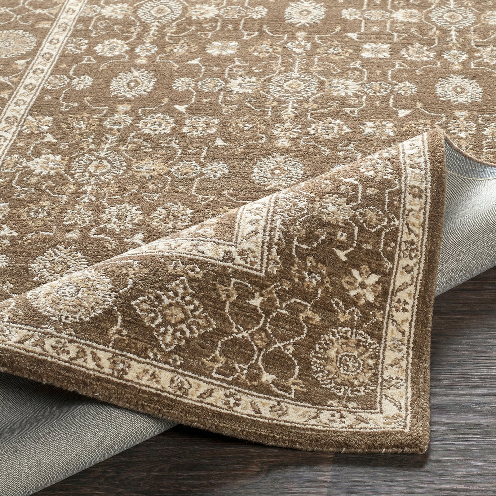 Penny Becki Owens Vintage Traditional Vintage Boho Fringe Tan & Medium Grey Polyester Rug 160x213cm - folded detail