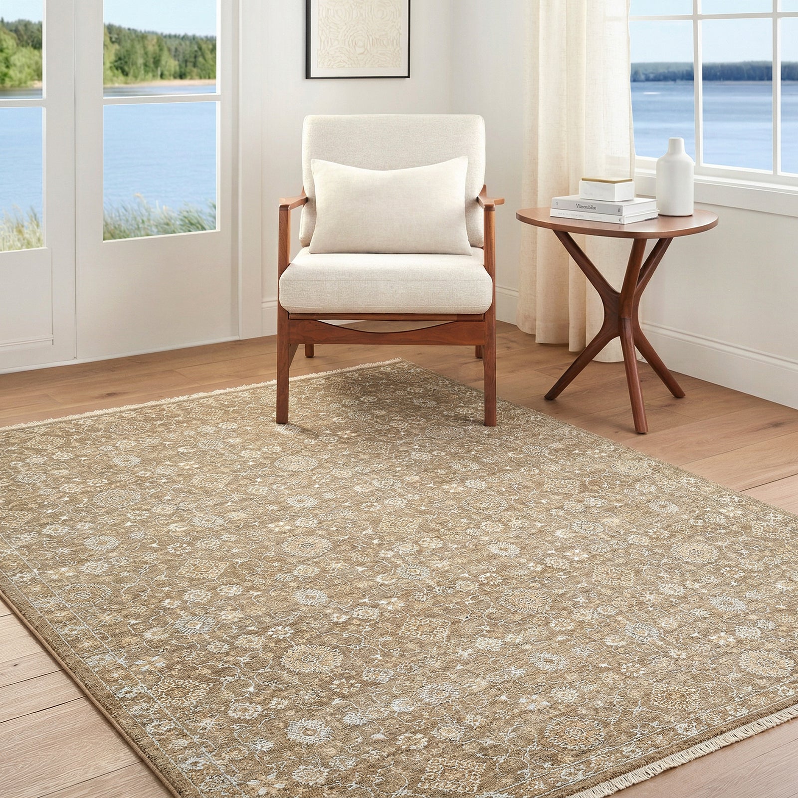 Penny Becki Owens Vintage Traditional Vintage Boho Fringe Tan & Medium Grey Polyester Rug 160x213cm - room setting