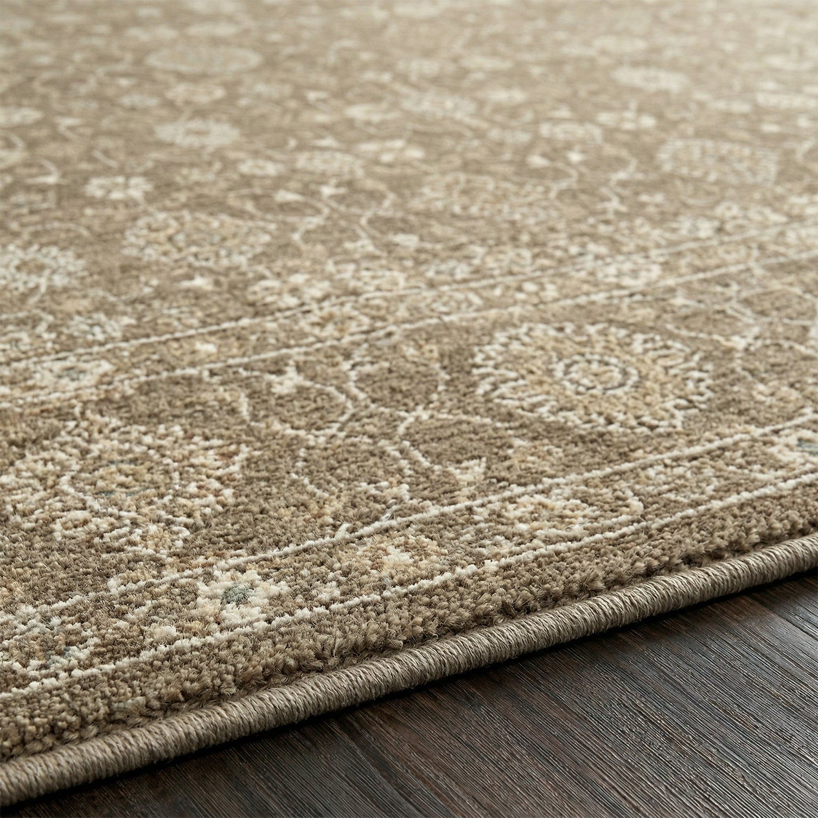 Penny Becki Owens Vintage Traditional Vintage Boho Fringe Tan & Medium Grey Polyester Rug 160x213cm - texture detail