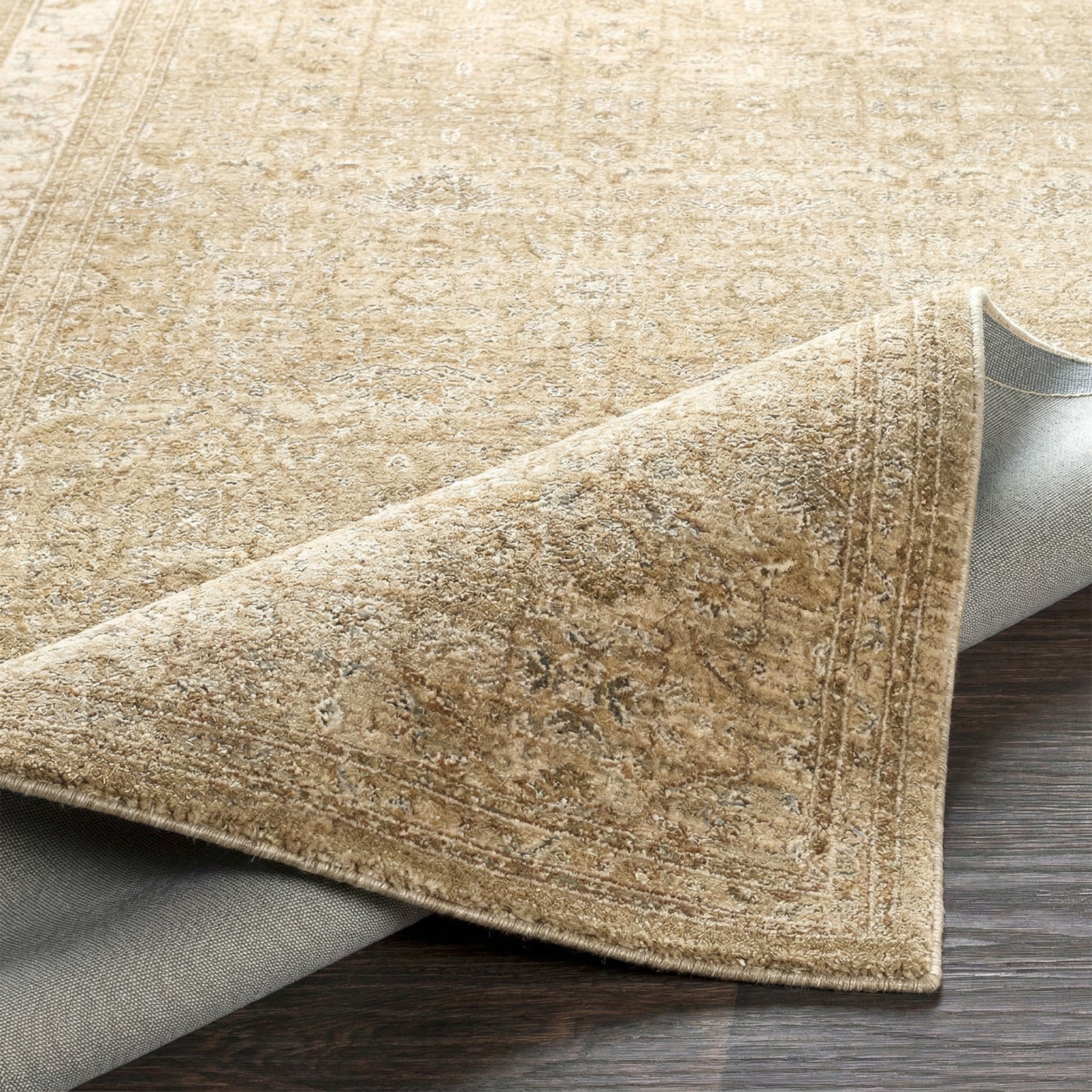 Penny Becki Owens Vintage Traditional Vintage Boho Fringe Tan & Ivory & Mustard Polyester Rug 200x275cm - folded detail