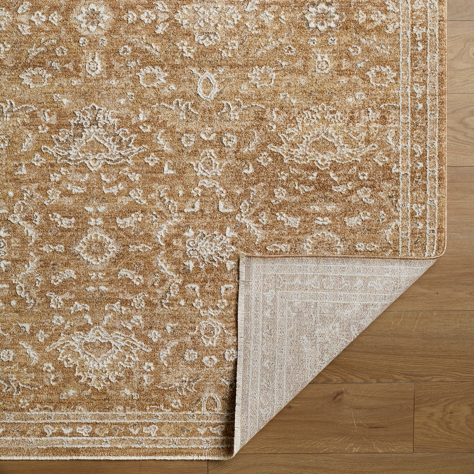 Penny Becki Owens Vintage Traditional Vintage Boho Fringe Yellow & Tan Polyester Rug 160x213cm - folded detail