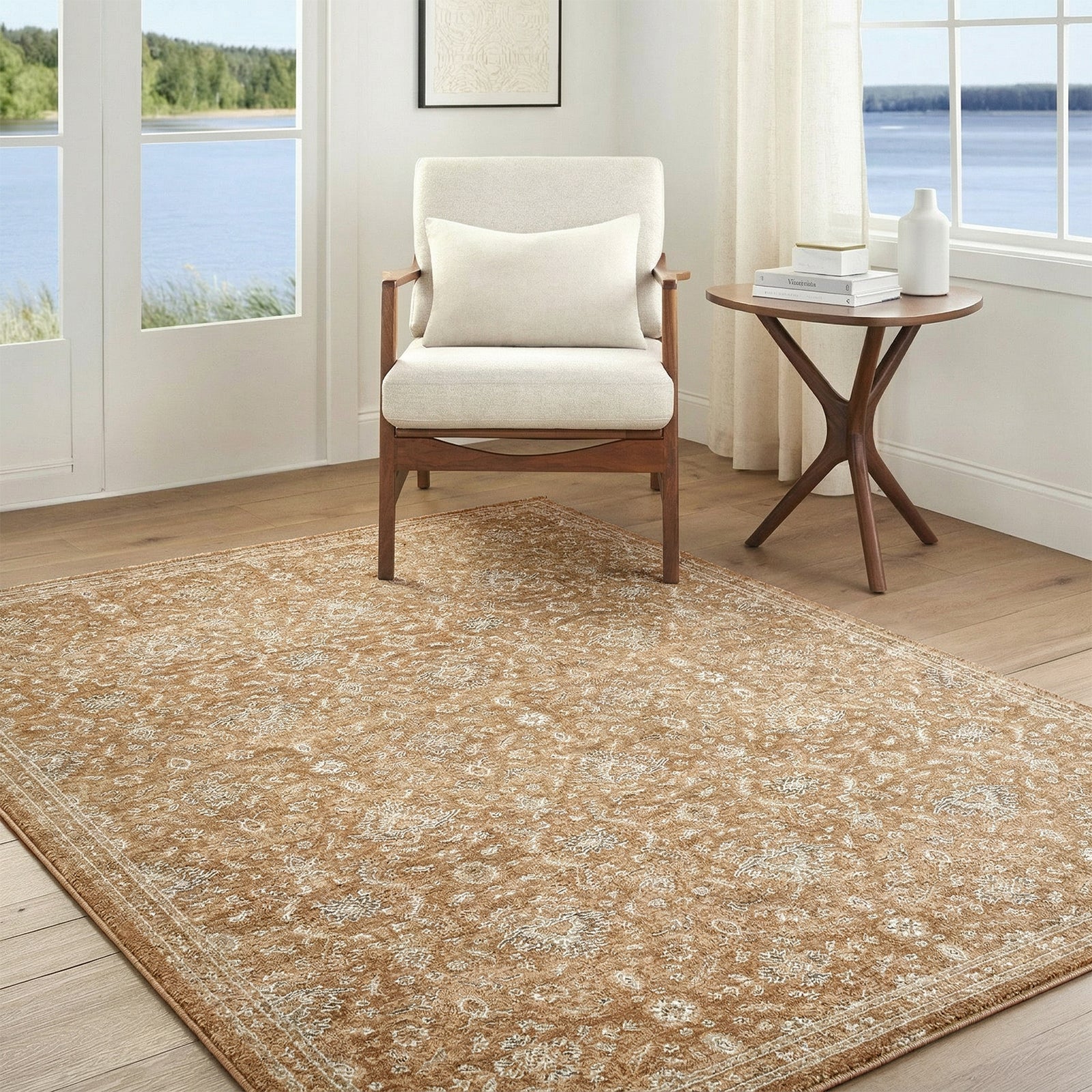 Penny Becki Owens Vintage Traditional Vintage Boho Fringe Yellow & Tan Polyester Rug 160x213cm - room setting
