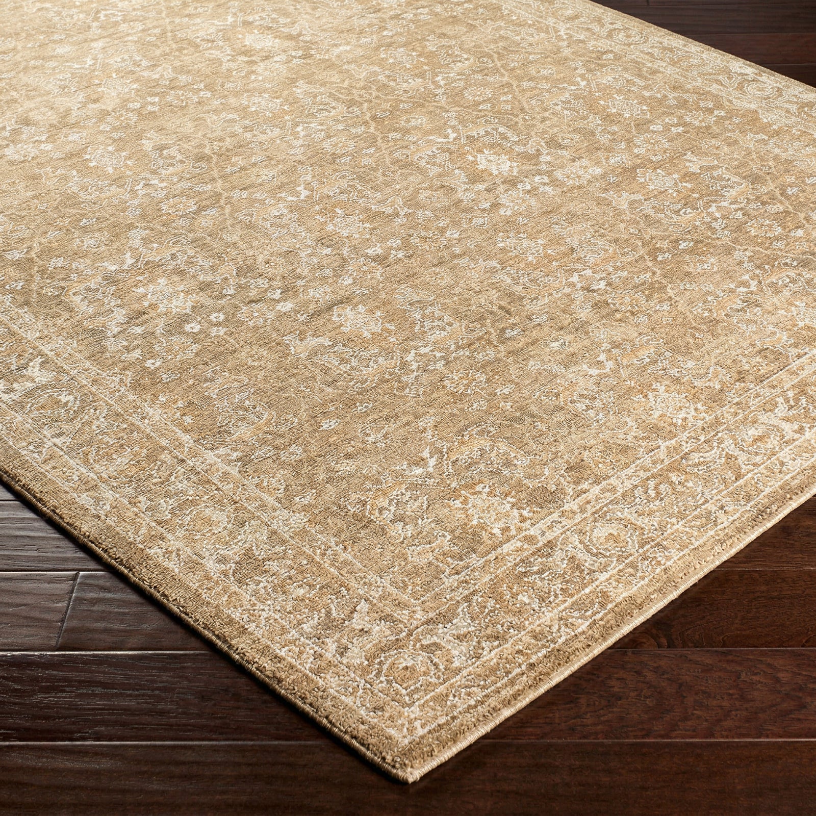 Penny Becki Owens Vintage Traditional Vintage Boho Fringe Tan & Ivory & Off White Polyester Rug 160x213cm - corner detail