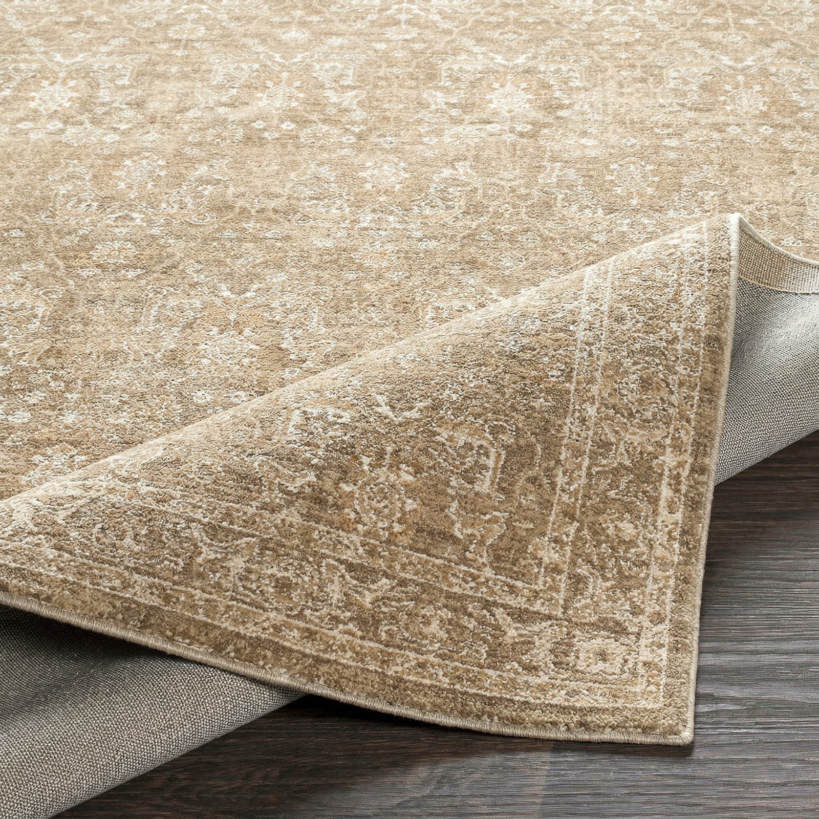 Penny Becki Owens Vintage Traditional Vintage Boho Fringe Tan & Ivory & Off White Polyester Rug 160x213cm - folded detail