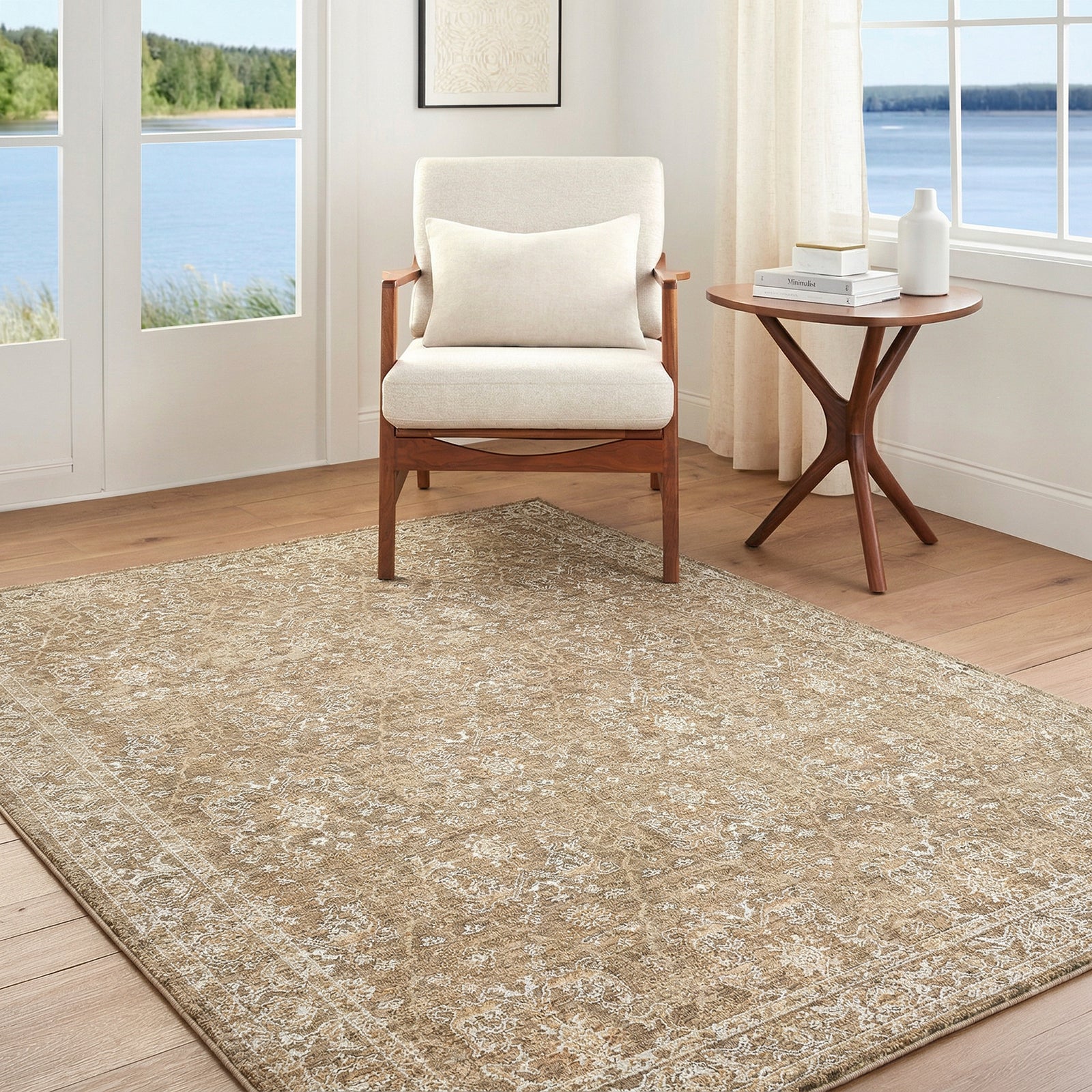 Penny Becki Owens Vintage Traditional Vintage Boho Fringe Tan & Ivory & Off White Polyester Rug 160x213cm - room setting