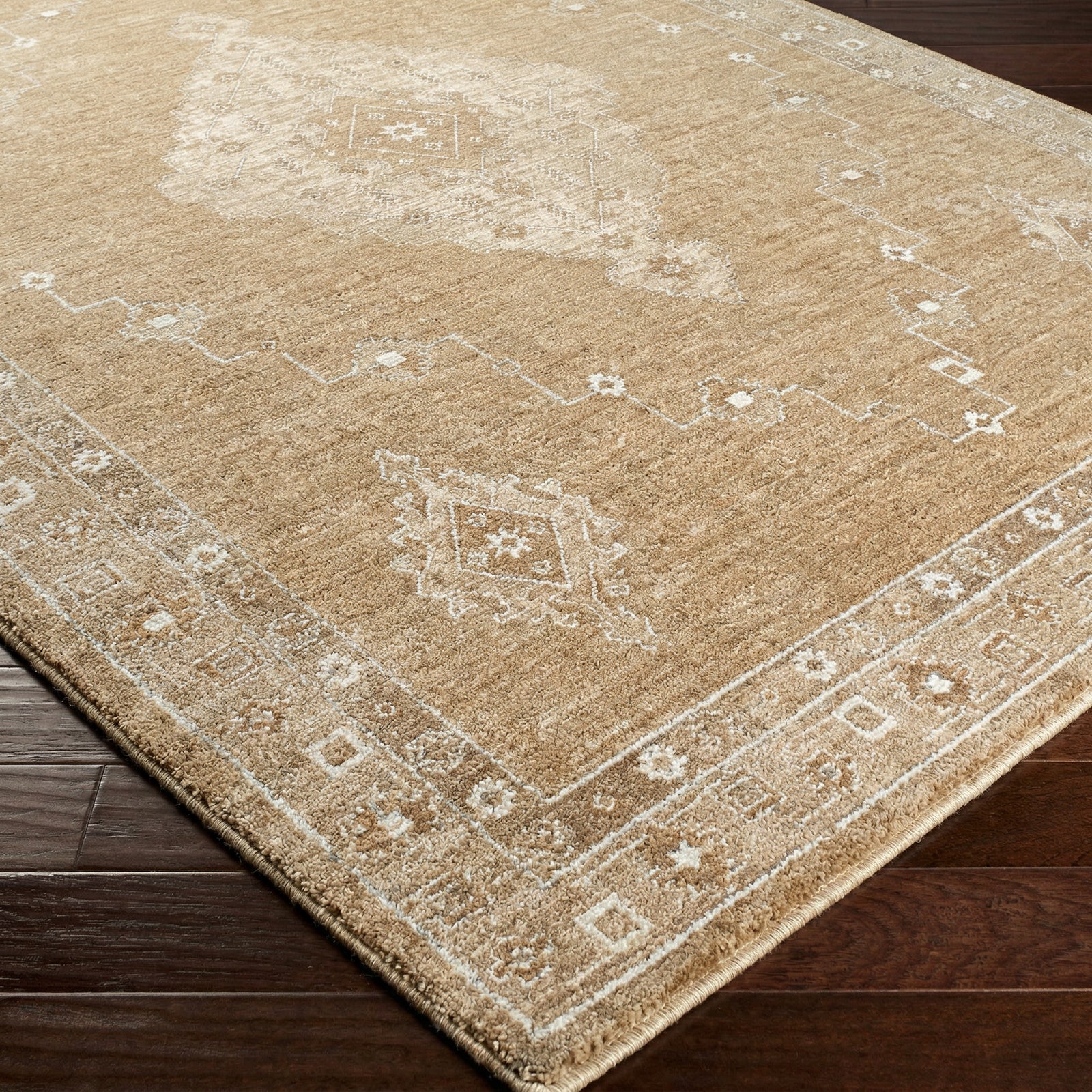 Penny Becki Owens Vintage Traditional Vintage Boho Fringe Tan & Mustard & Ivory Polyester Rug 160x213cm - corner detail