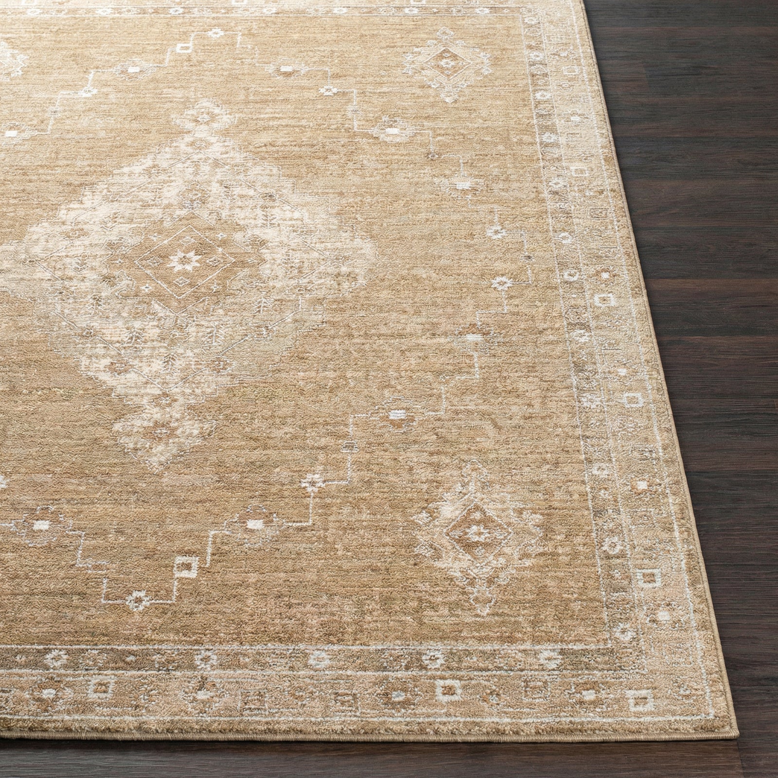 Penny Becki Owens Vintage Traditional Vintage Boho Fringe Tan & Mustard & Ivory Polyester Rug 160x213cm - front view