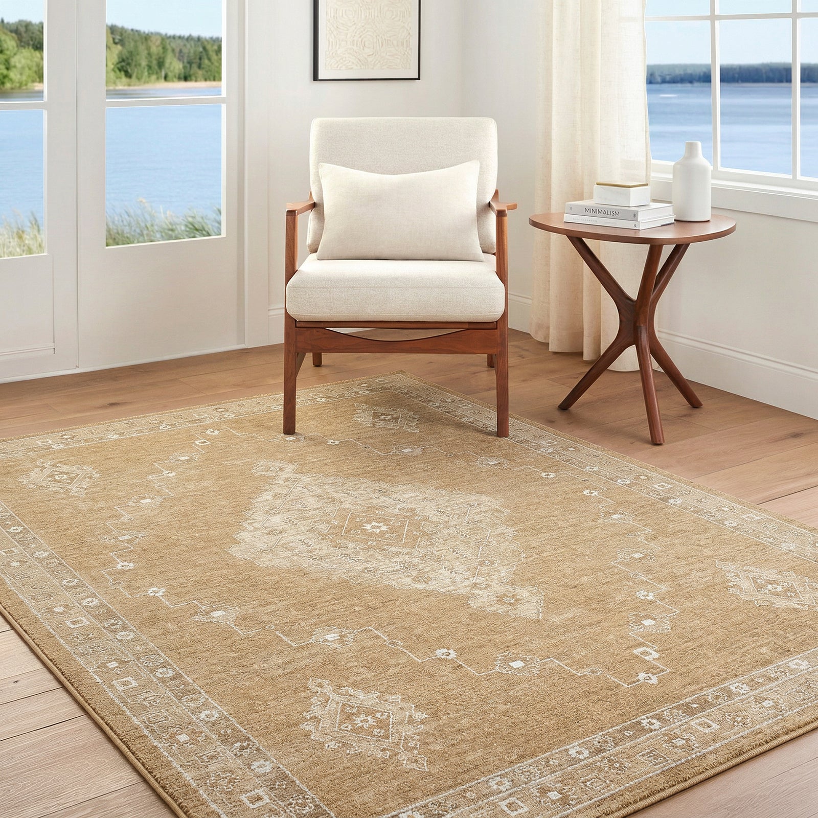 Penny Becki Owens Vintage Traditional Vintage Boho Fringe Tan & Mustard & Ivory Polyester Rug 160x213cm - room setting