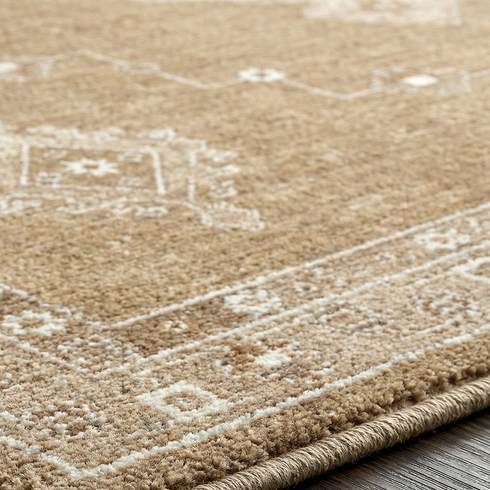Penny Becki Owens Vintage Traditional Vintage Boho Fringe Tan & Mustard & Ivory Polyester Rug 200x275cm - texture detail