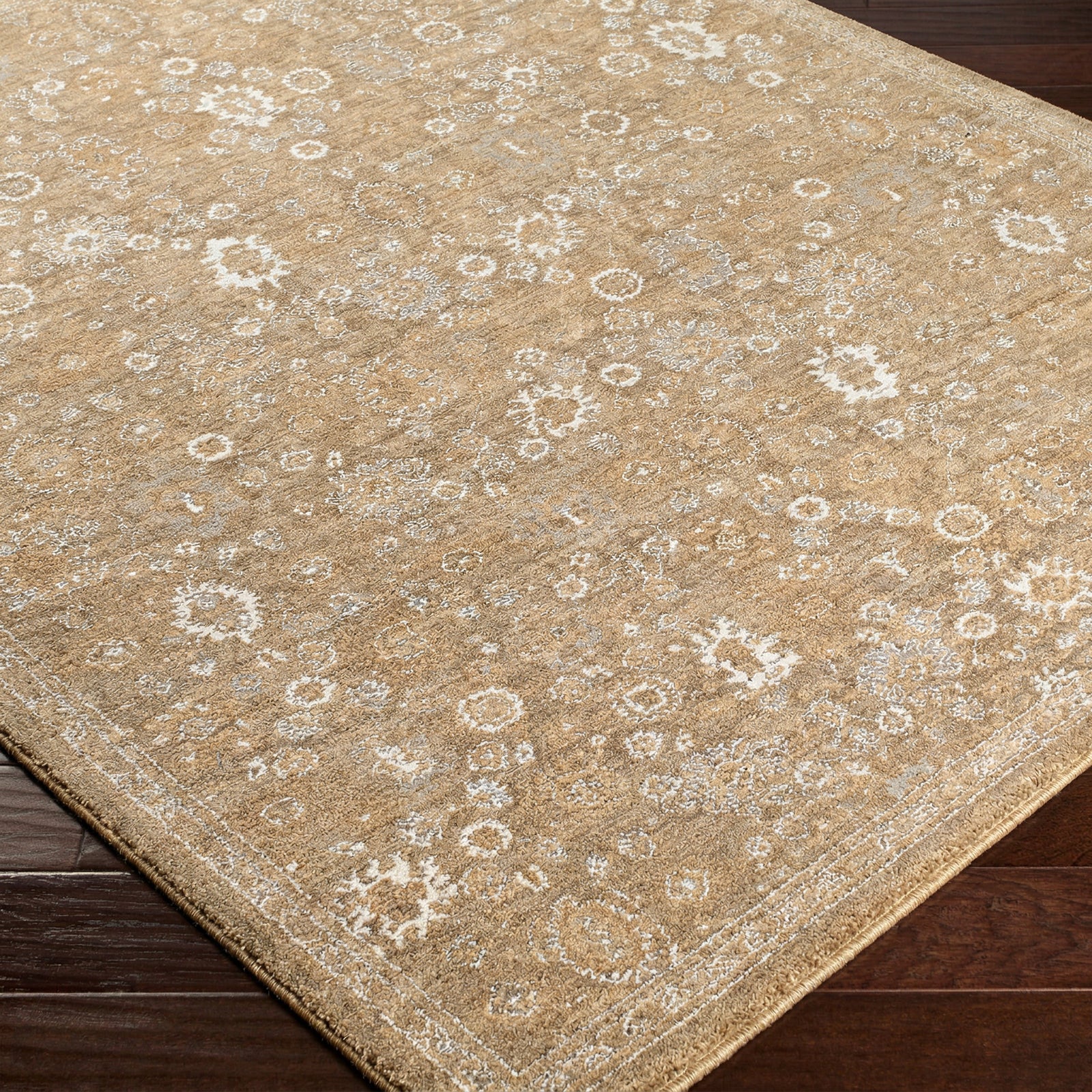 Penny Becki Owens Vintage Traditional Vintage Boho Fringe Tan & Mustard & Off White Polyester Rug 160x213cm - corner detail