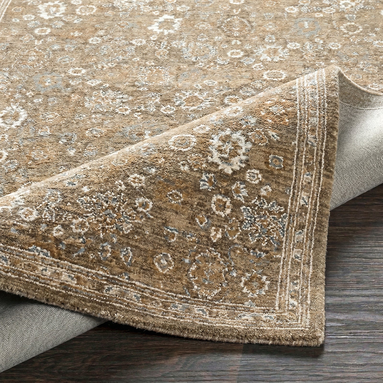 Penny Becki Owens Vintage Traditional Vintage Boho Fringe Tan & Mustard & Off White Polyester Rug 200x275cm - folded detail