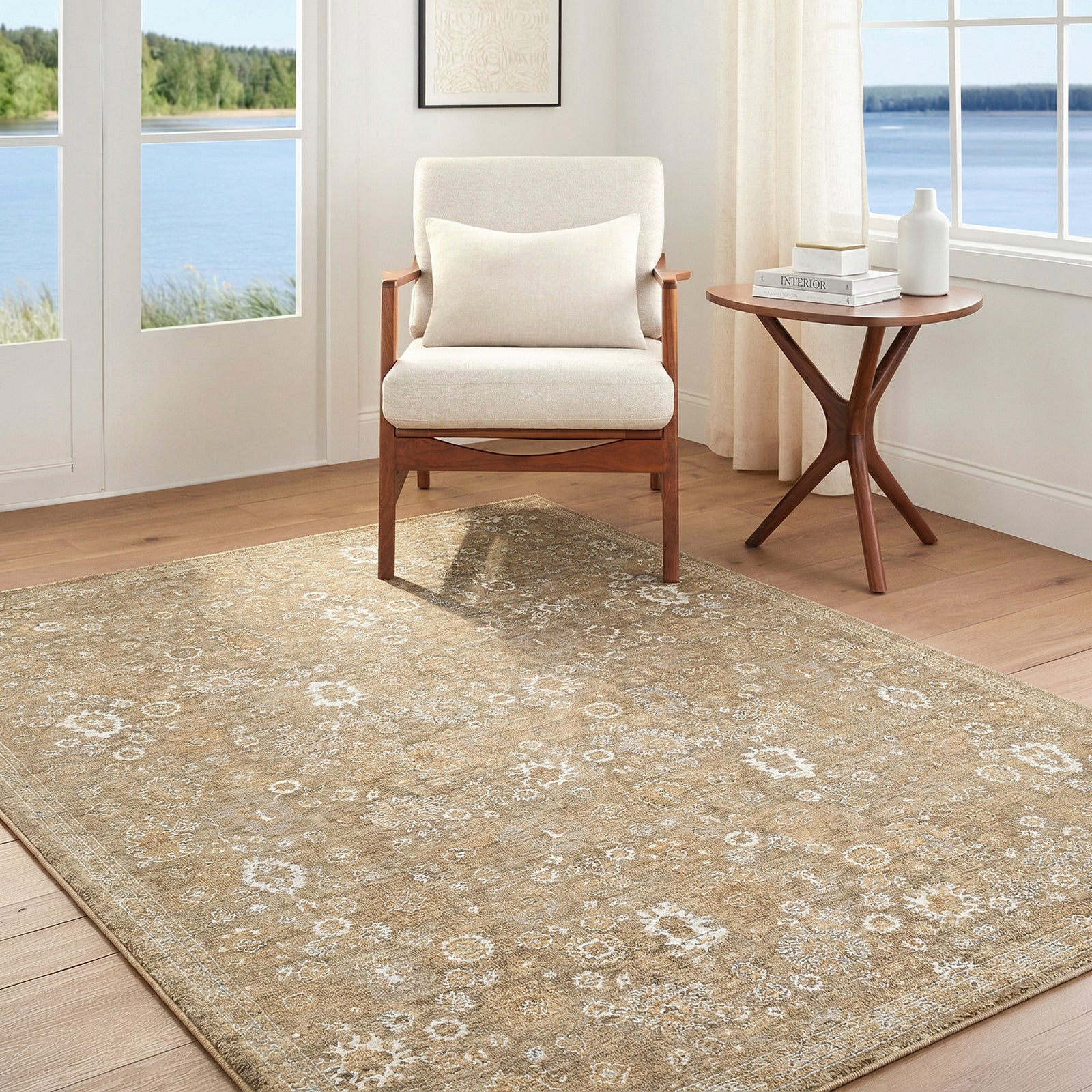 Penny Becki Owens Vintage Traditional Vintage Boho Fringe Tan & Mustard & Off White Polyester Rug 200x275cm - room setting