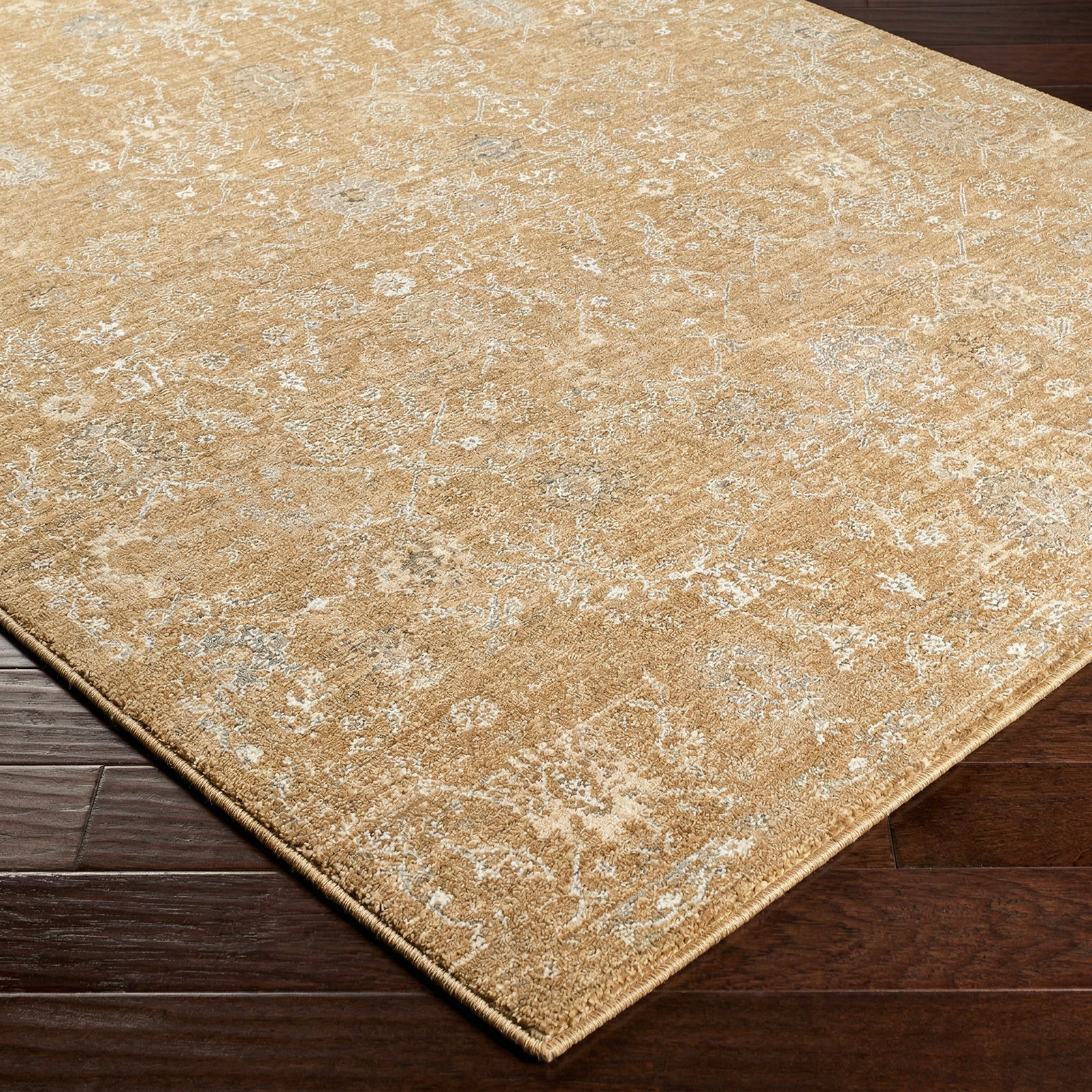 Penny Becki Owens Vintage Traditional Vintage Boho Fringe Tan & Mustard & Ivory Polyester Rug 200x275cm - corner detail