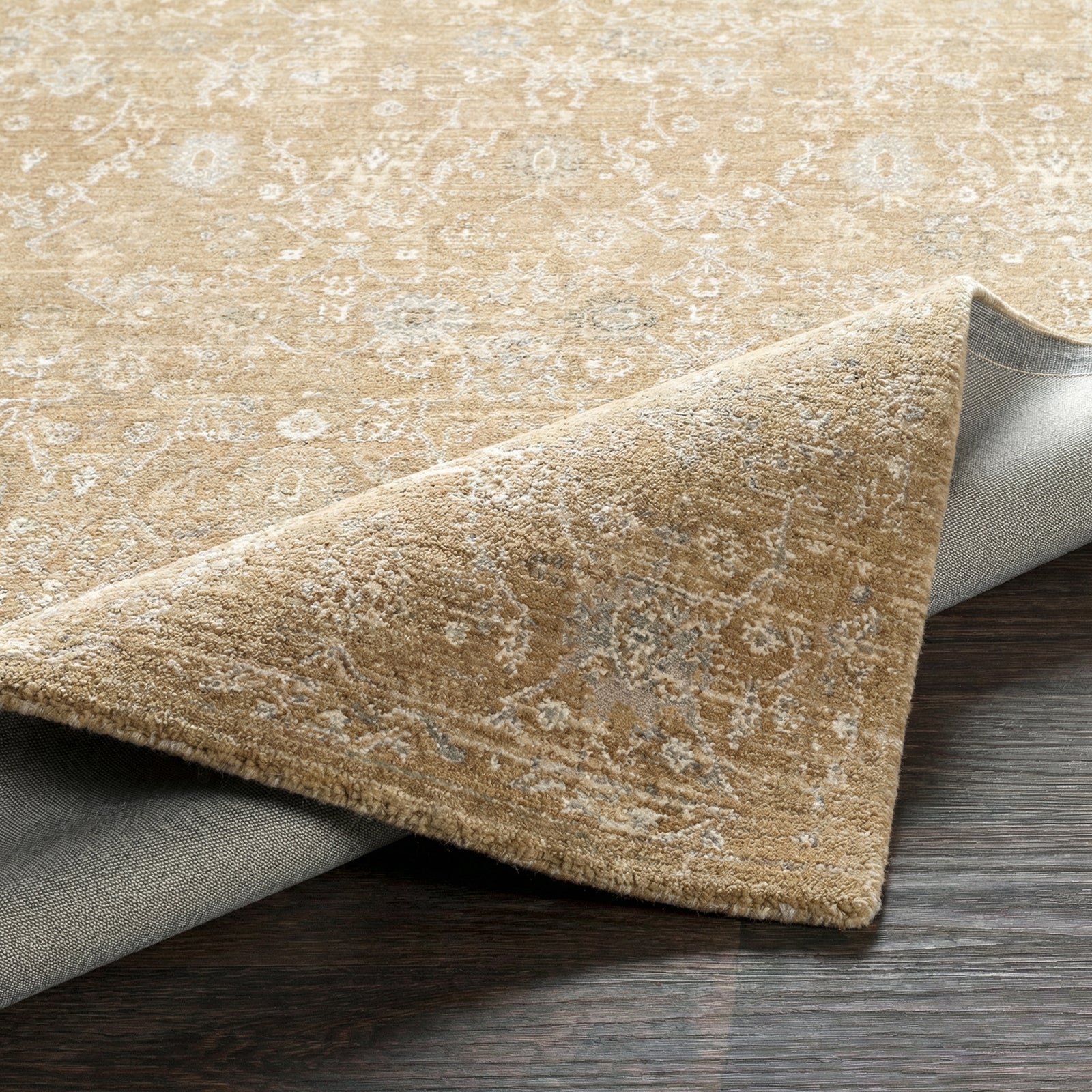 Penny Becki Owens Vintage Traditional Vintage Boho Fringe Tan & Mustard & Ivory Polyester Rug 200x275cm - folded detail