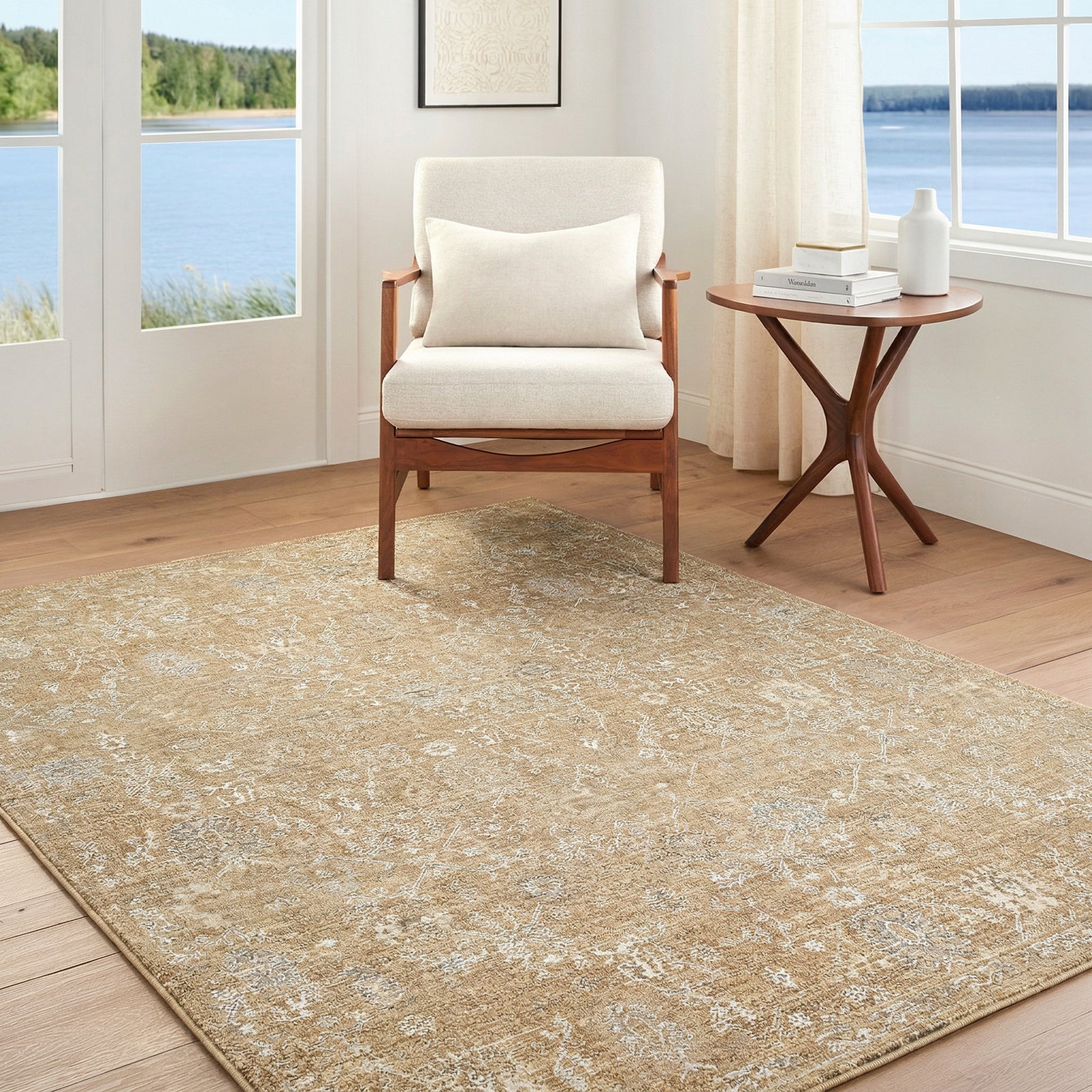 Penny Becki Owens Vintage Traditional Vintage Boho Fringe Tan & Mustard & Ivory Polyester Rug 200x275cm - room setting