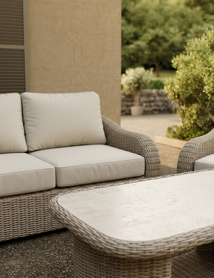 Bora 4 Seater Grey Rattan Lounging Set with Coffee Table