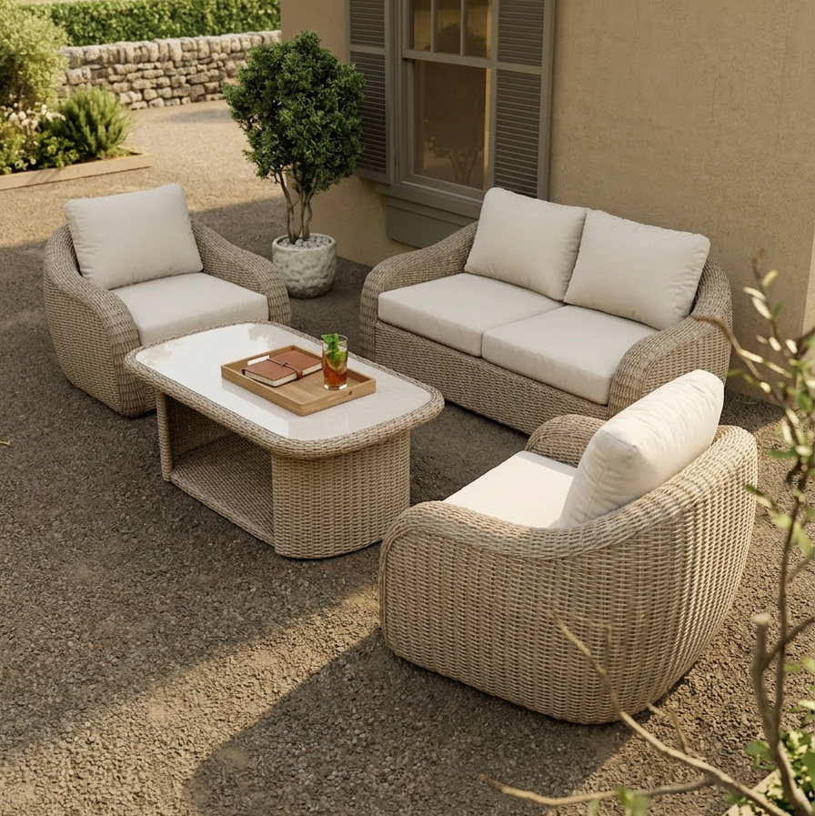 Bora 4 Seater Grey Rattan Lounging Set with Coffee Table